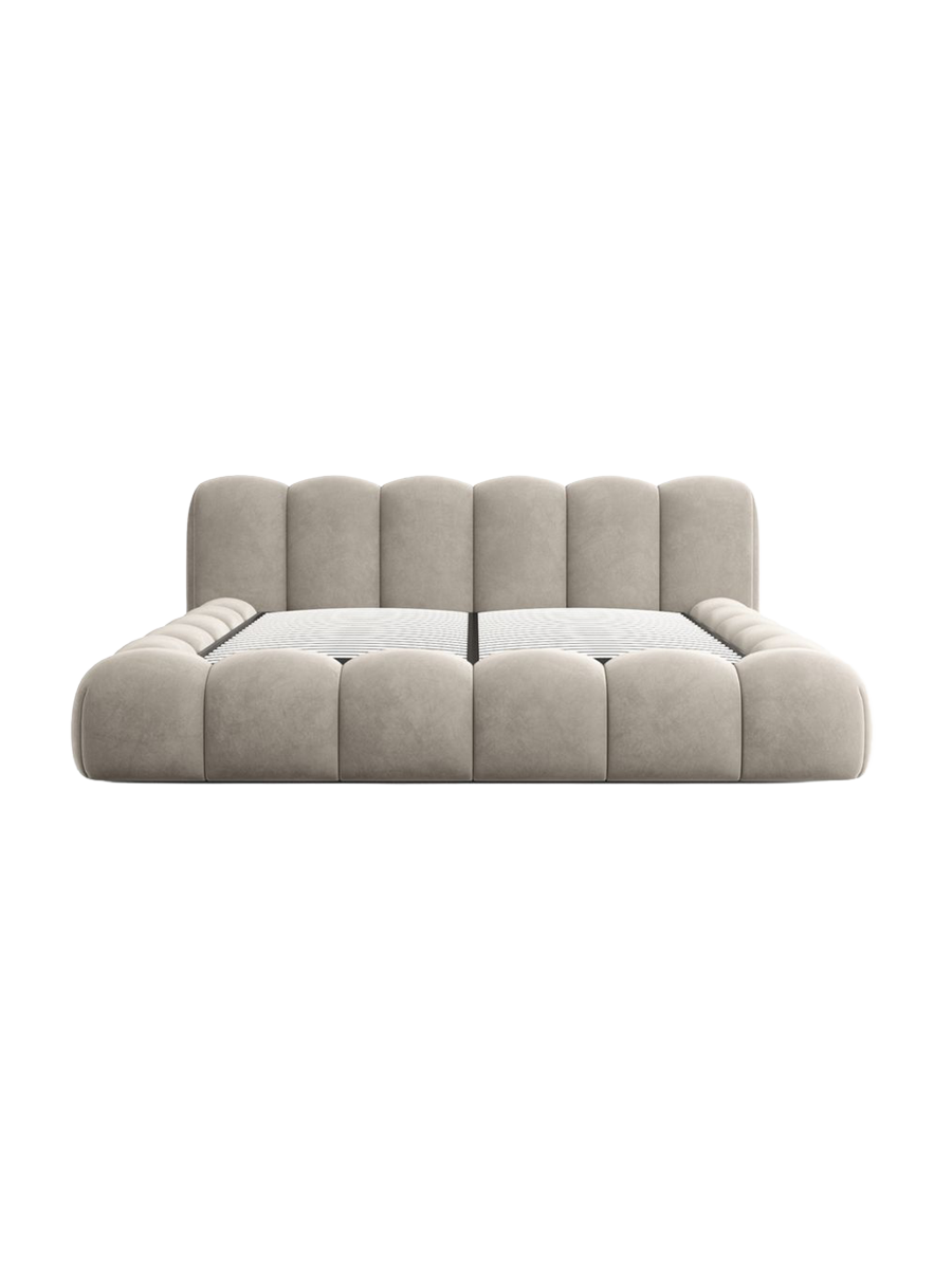 
Design Polsterbett „Alba“ mit Ablagefach, Samt Beige dunkel - 140 x 200 cm