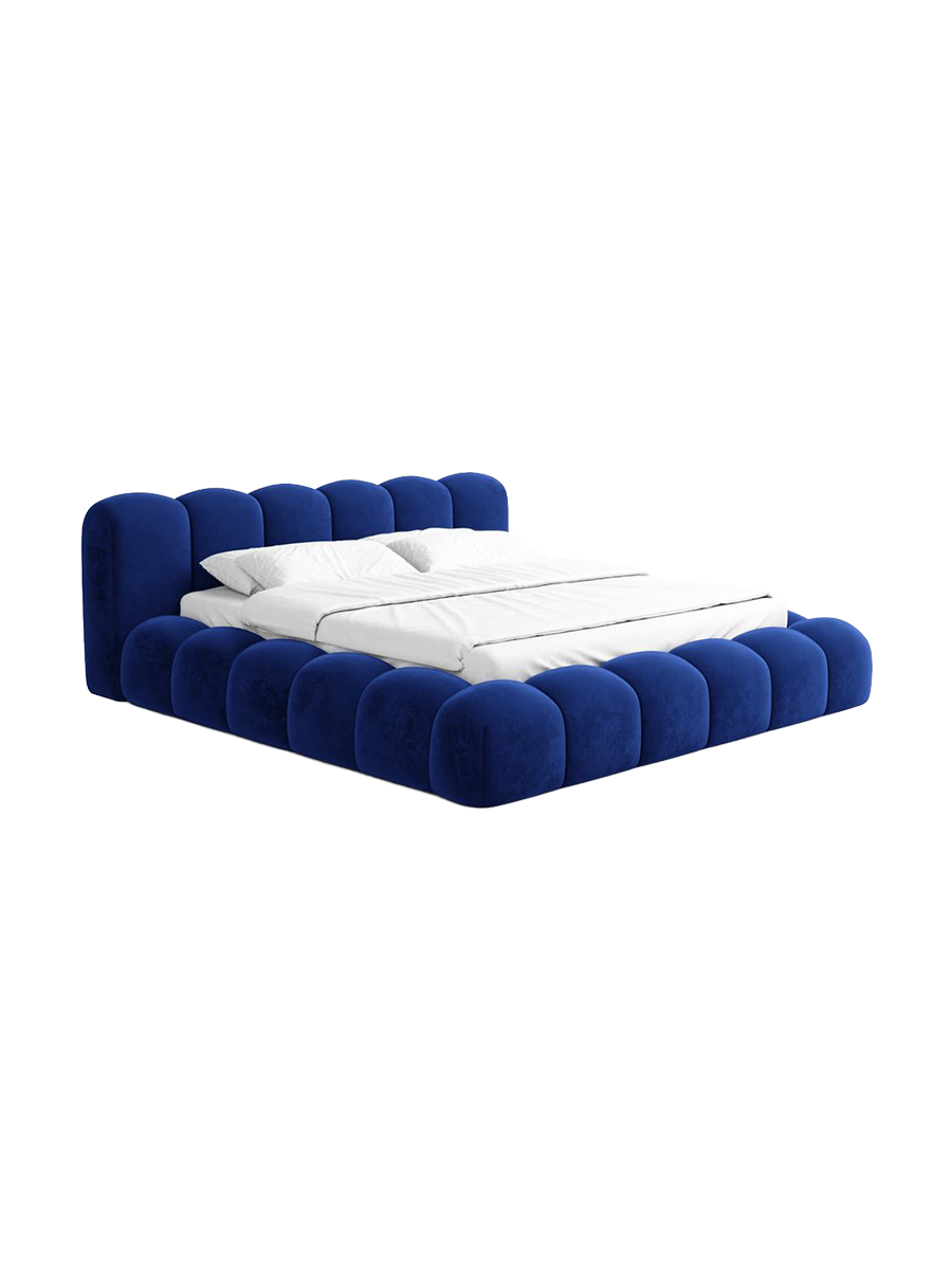 
Design Polsterbett „Alba“ mit Ablagefach, Samt Dunkelblau - 140 x 200 cm