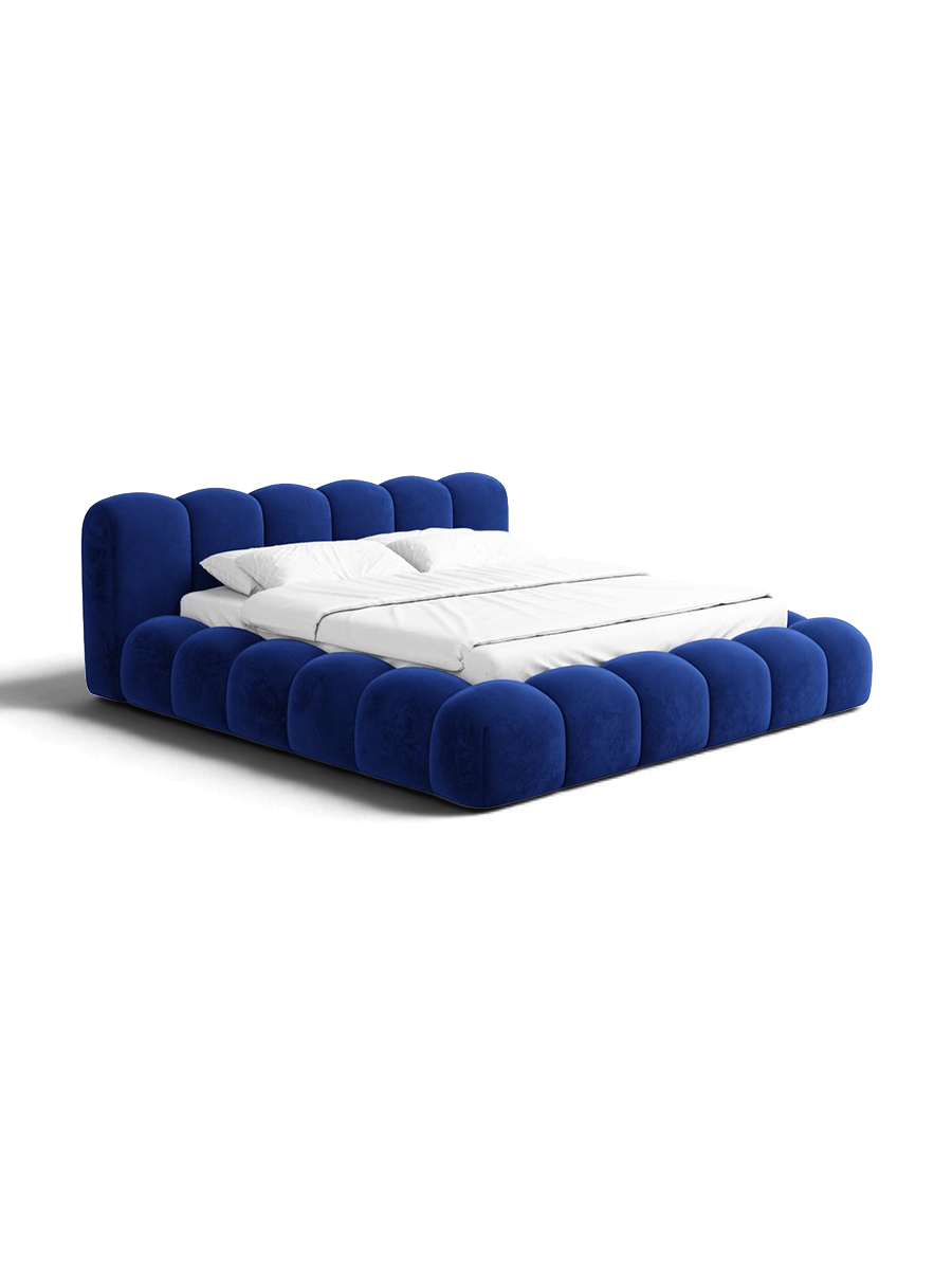 
Letto imbottito di design «Alba» con vano portaoggetti, velluto blu scuro - 140 x 200 cm