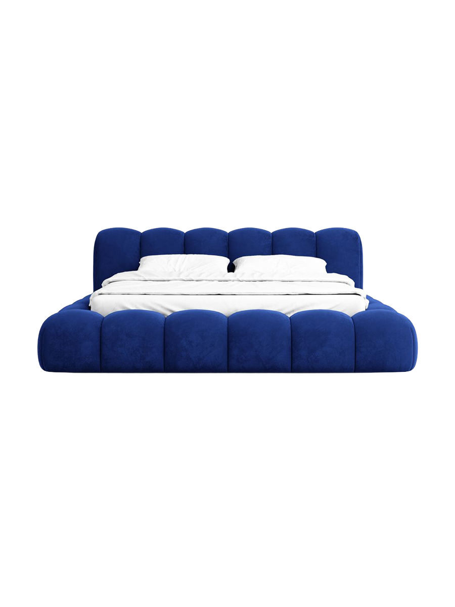 
Design Polsterbett „Alba“ mit Ablagefach, Samt Dunkelblau - 140 x 200 cm