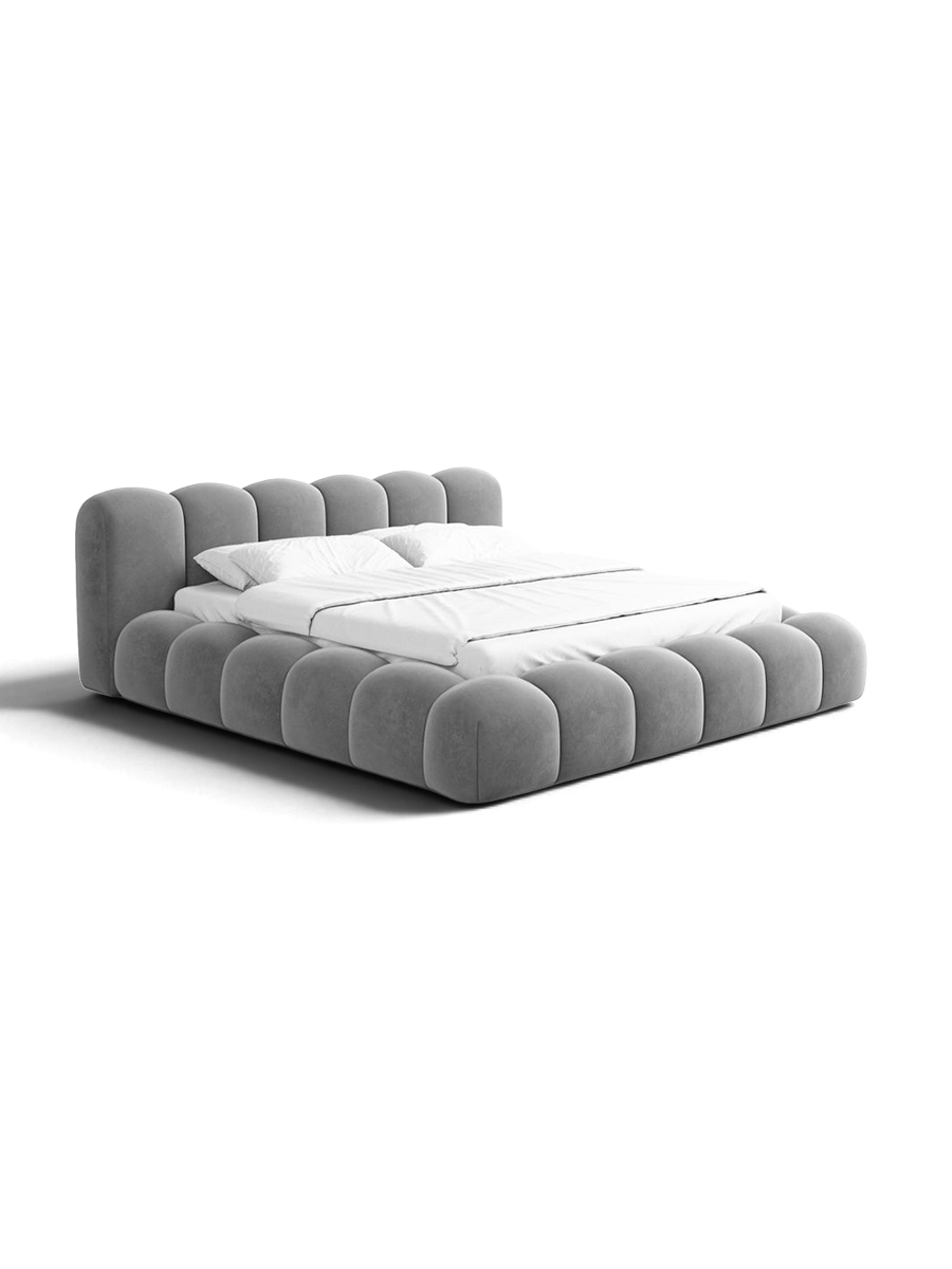 
Letto imbottito di design «Alba» con vano portaoggetti, velluto grigio - 140 x 200 cm