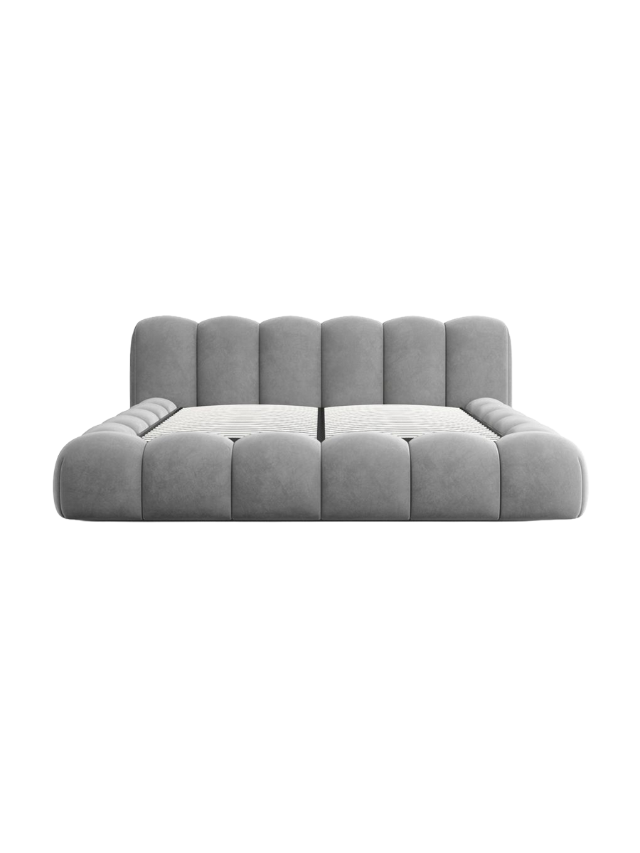
Design Polsterbett „Alba“ mit Ablagefach, Samt Grau - 140 x 200 cm