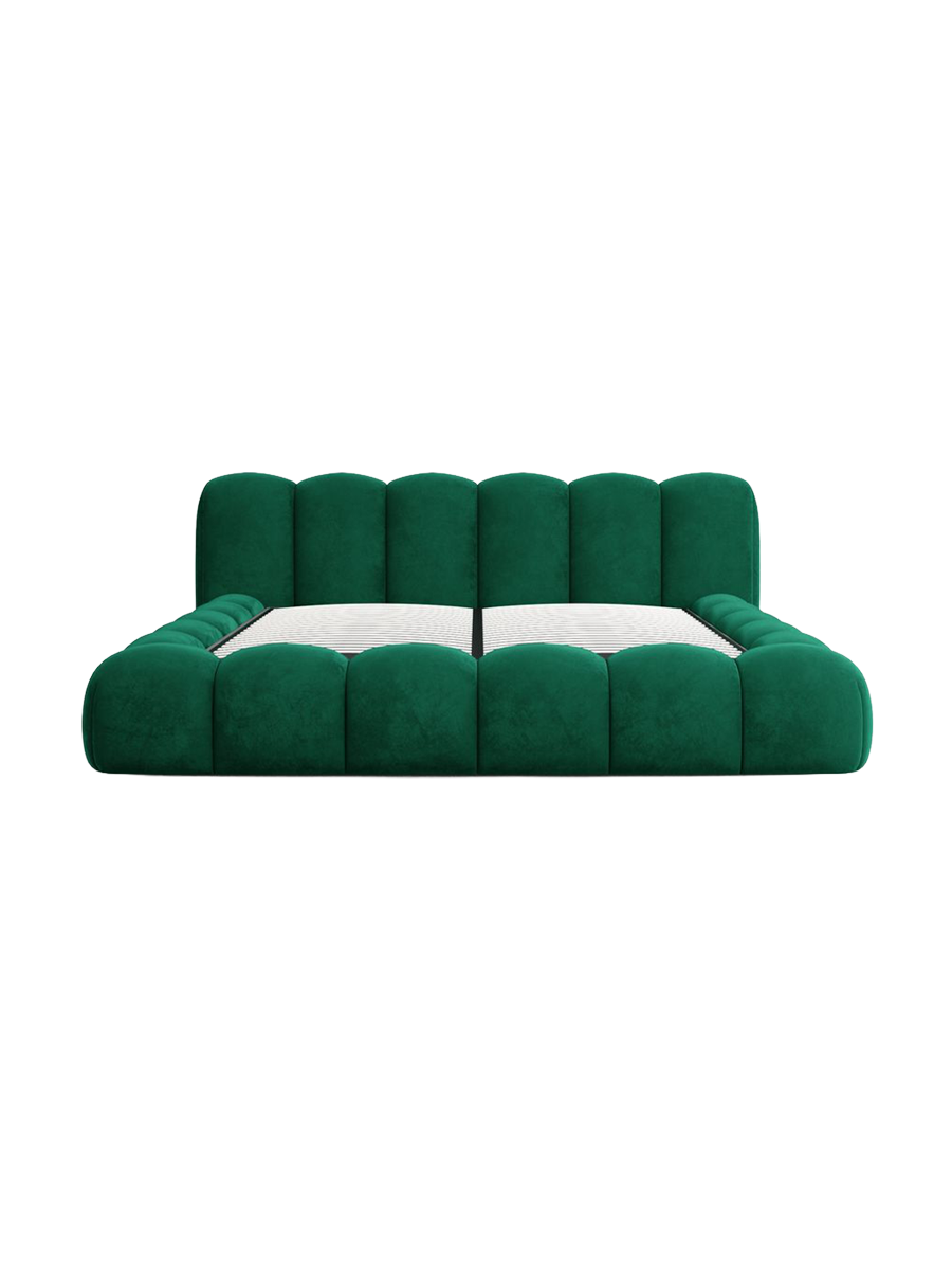 
Design Polsterbett „Alba“ mit Ablagefach, Samt Grün - 140 x 200 cm