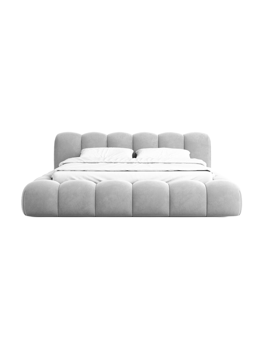 
Design Polsterbett „Alba“ mit Ablagefach, Samt Hellgrau - 140 x 200 cm