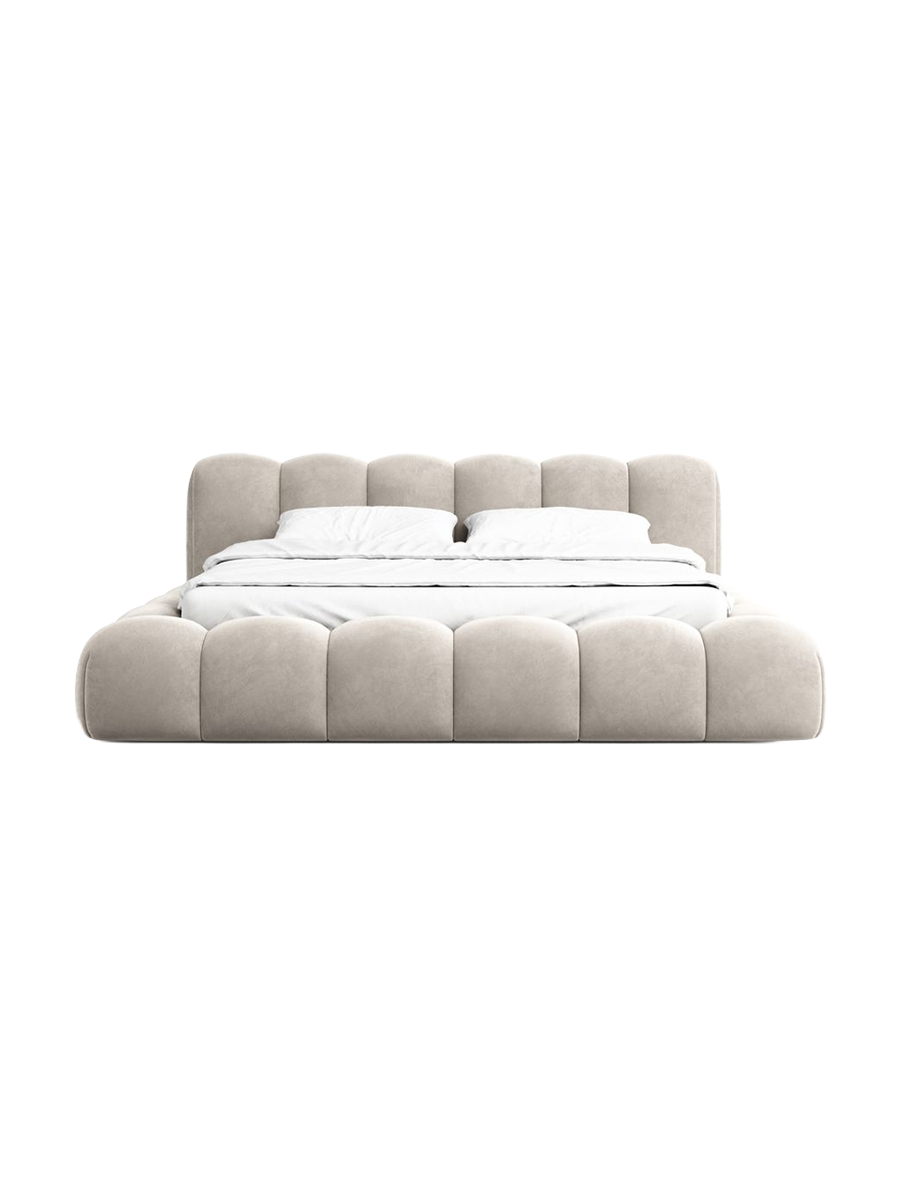 
Design Polsterbett „Alba“ mit Ablagefach, Samt Sand - 140 x 200 cm