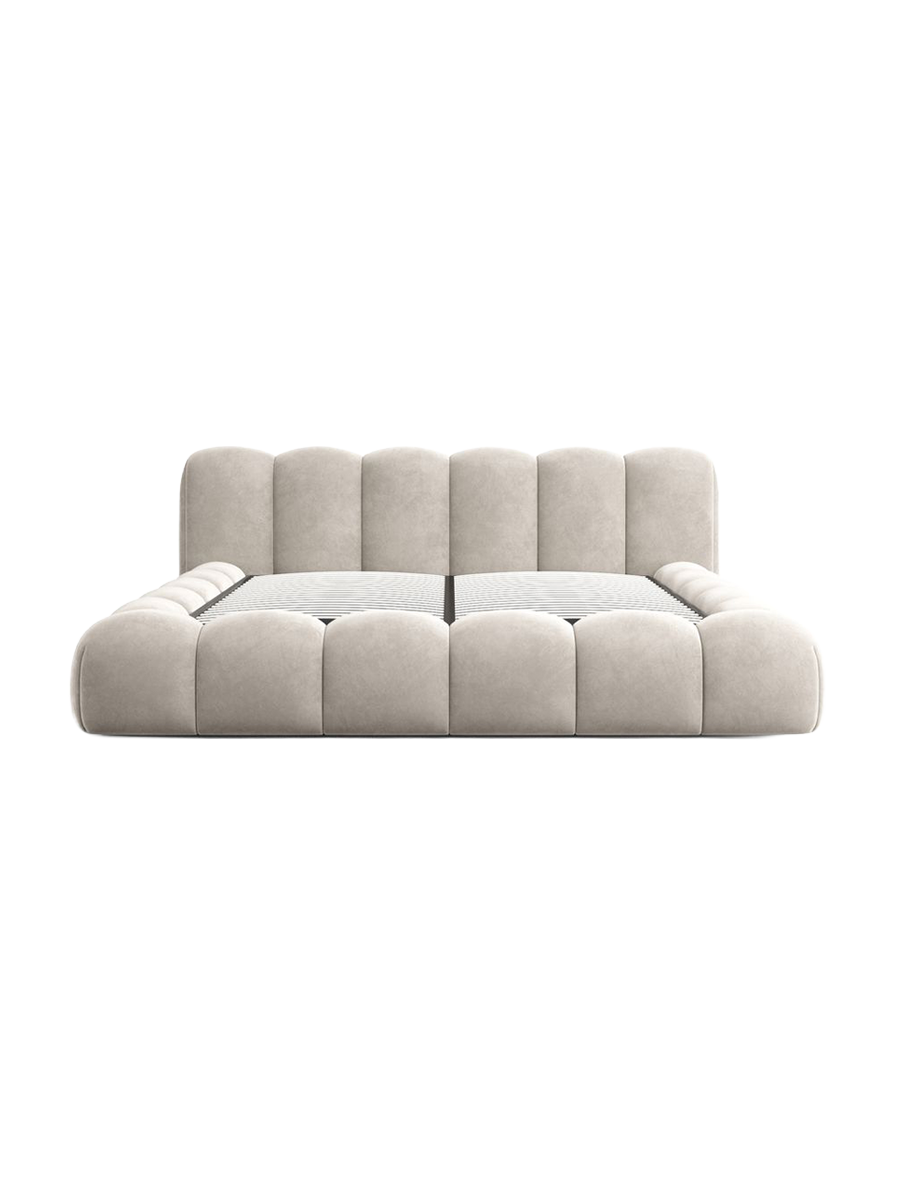 
Design Polsterbett „Alba“ mit Ablagefach, Samt Sand - 140 x 200 cm