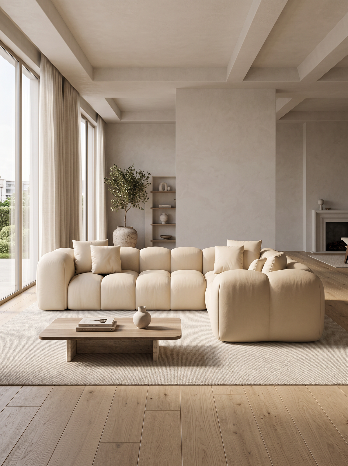 
Divano angolare di design in vera pelle a 5 posti “Alba” - Vera pelle Beige
