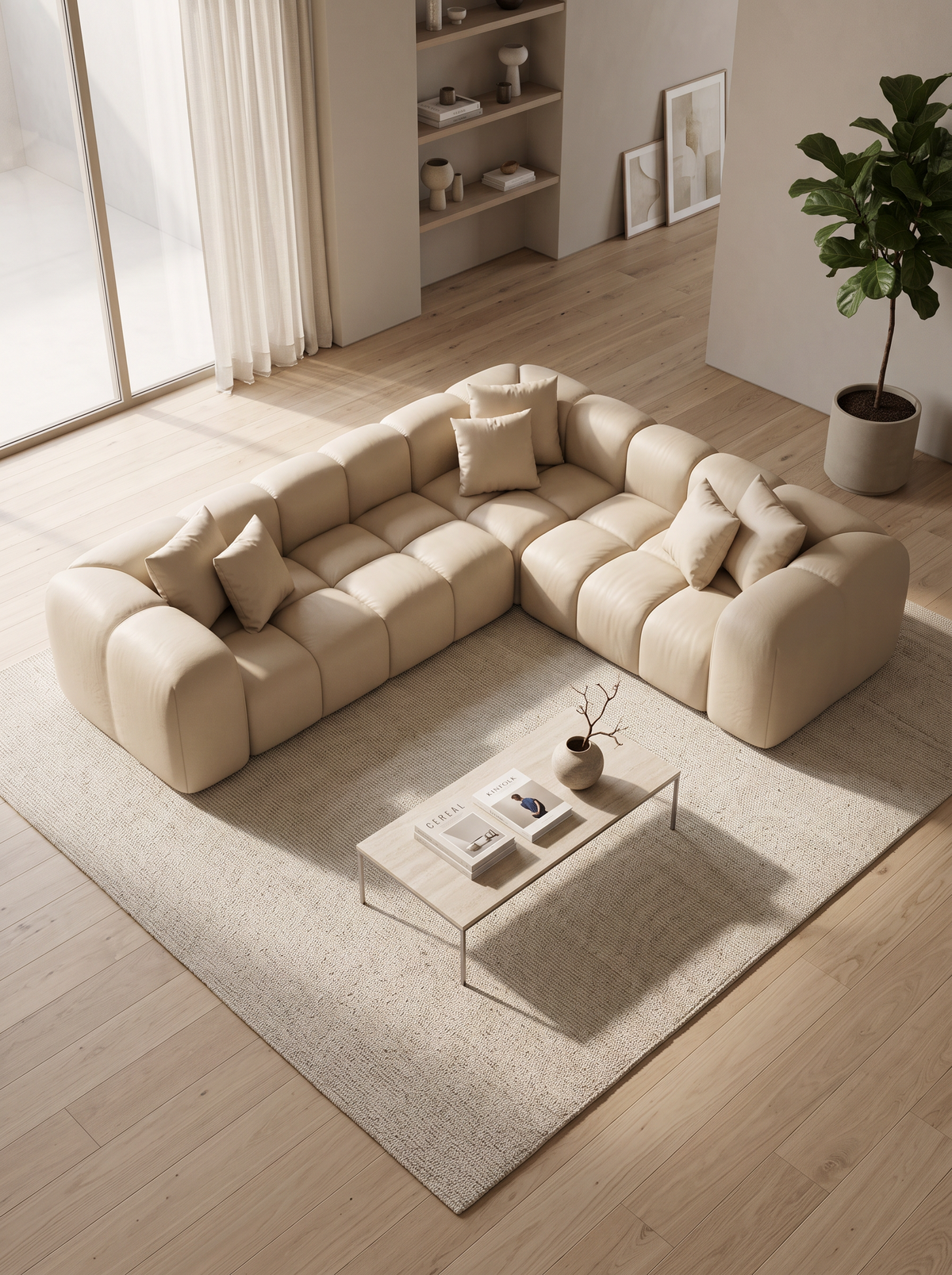 
Divano angolare di design in vera pelle a 5 posti “Alba” - Vera pelle Beige