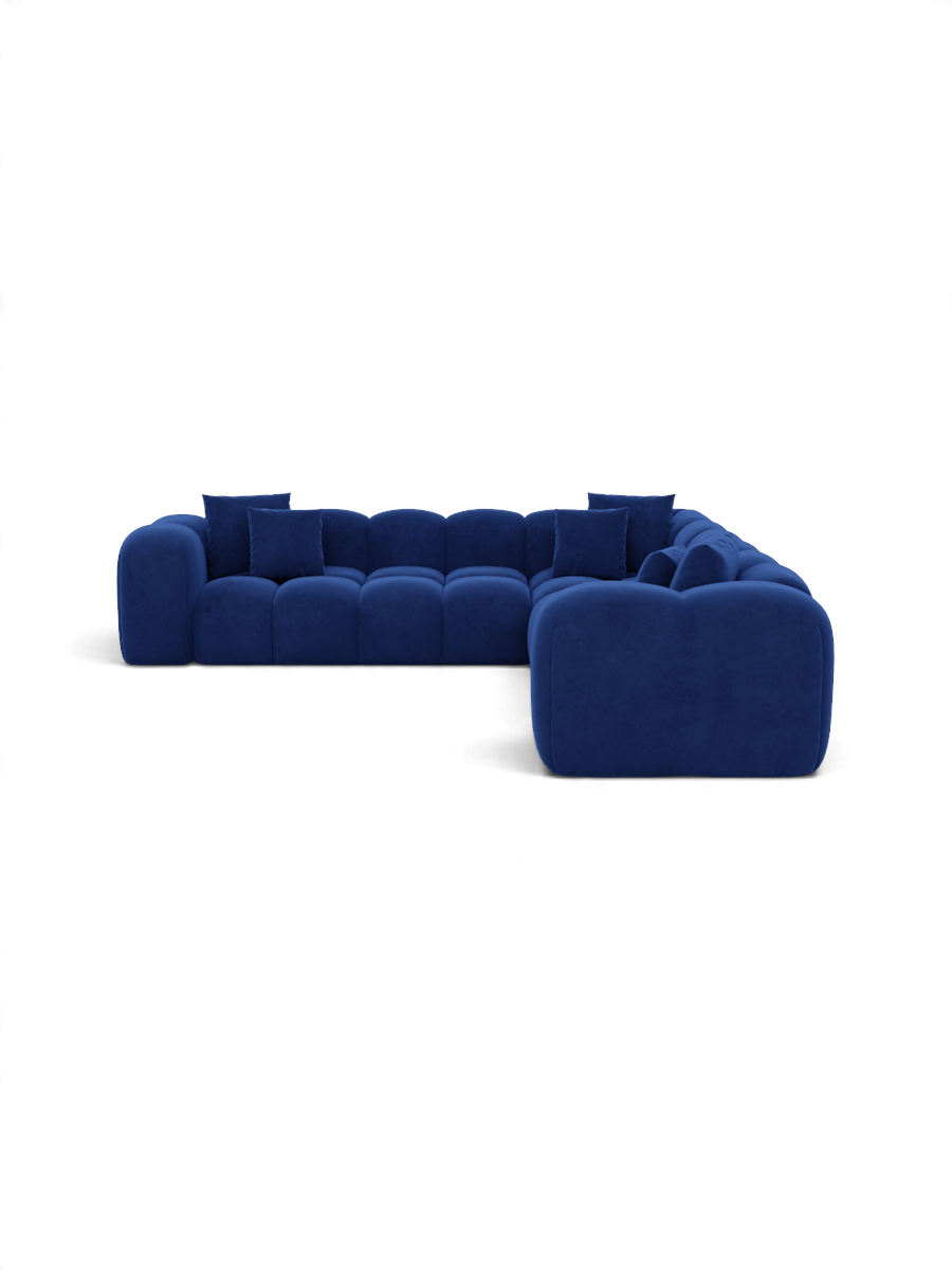 
Divano angolare di design a 5 posti “Alba” con rivestimento in velluto - Rivestimento in raso blu reale