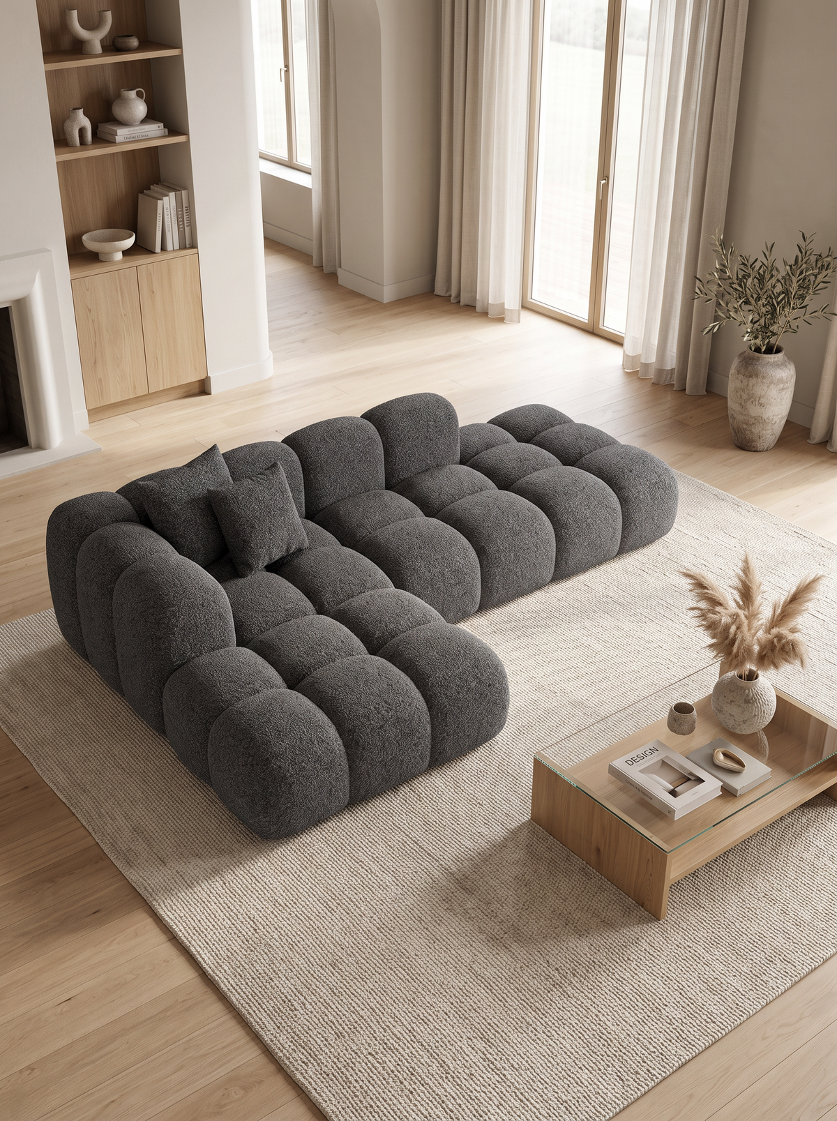 
Canapé d’angle design 4 places « Alba Lounge » avec revêtement bouclé - Bouclé Graphit / Élément d’angle gauche