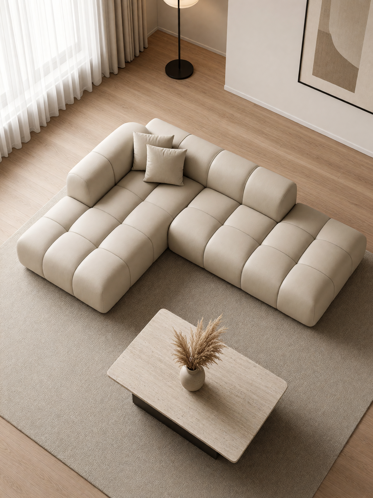 
Divano angolare di design in vera pelle a 4 posti “Alba Lounge” - Vera pelle Beige / Elemento angolare sinistro