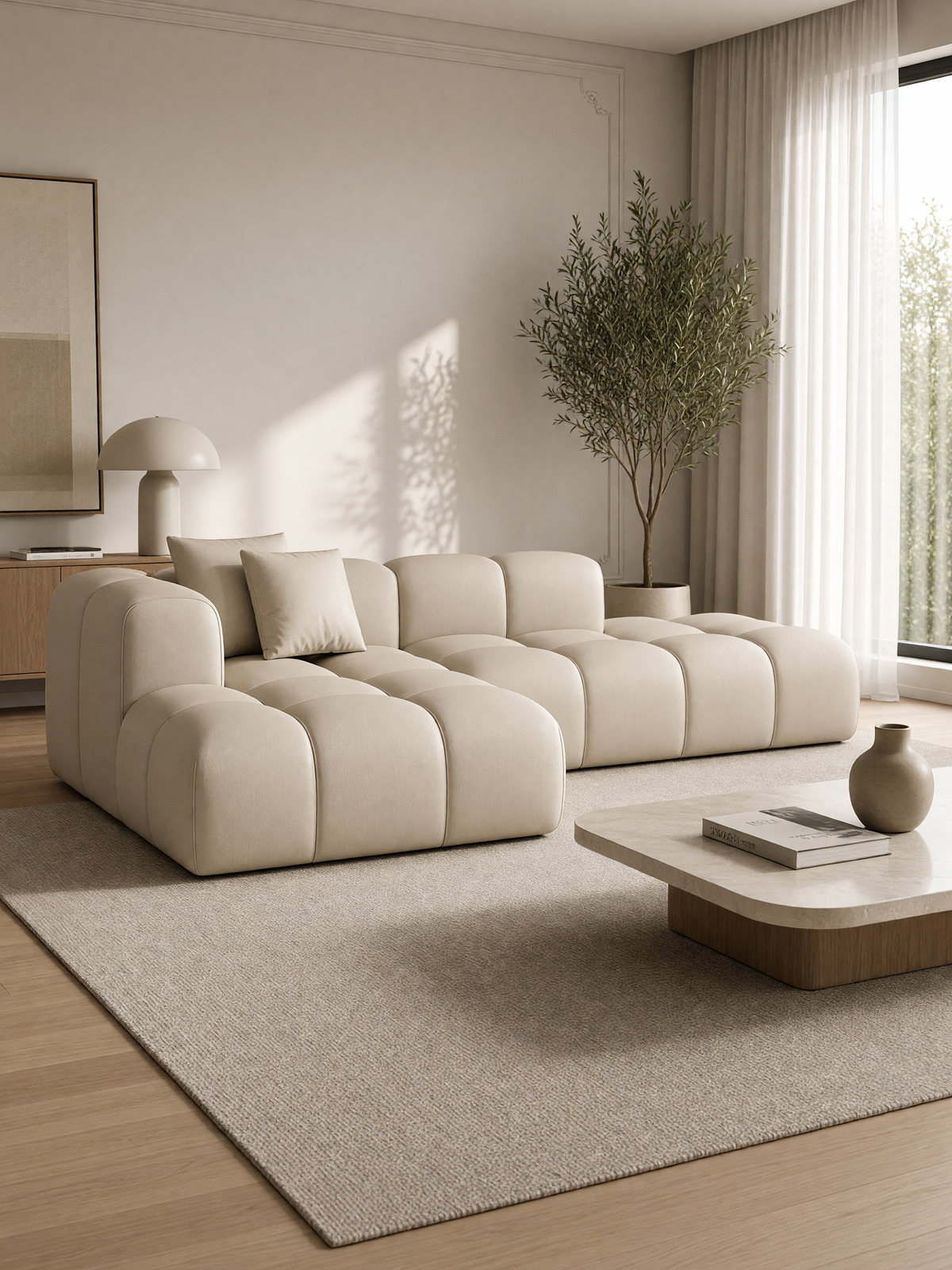 
Divano angolare di design in vera pelle a 4 posti “Alba Lounge” - Vera pelle Beige / Elemento angolare sinistro