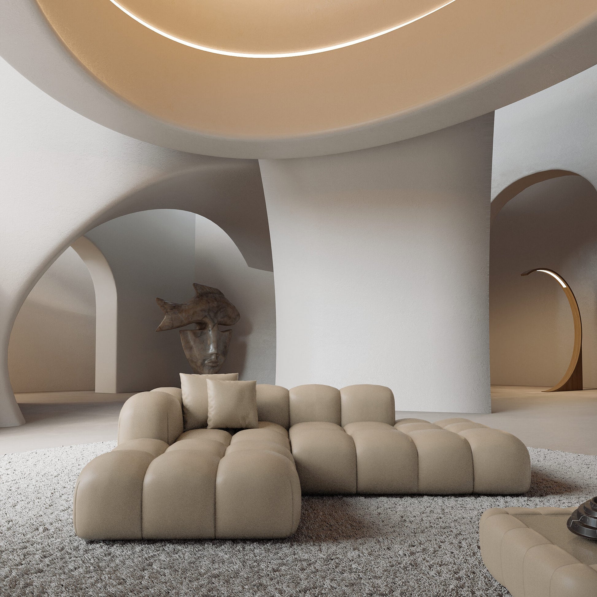 
4-Sitzer Design Echtleder Ecksofa „Alba Lounge“ - Echtleder Beige / Eckteil links