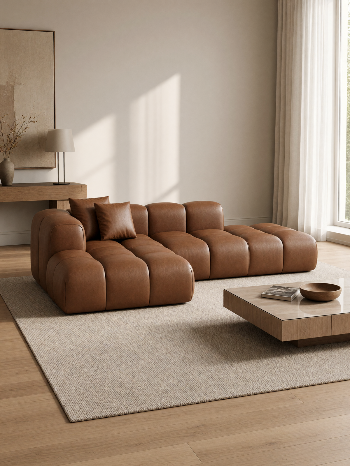 
Divano angolare di design in vera pelle a 4 posti “Alba Lounge” - Vera pelle Choco Brown / Elemento angolare sinistro