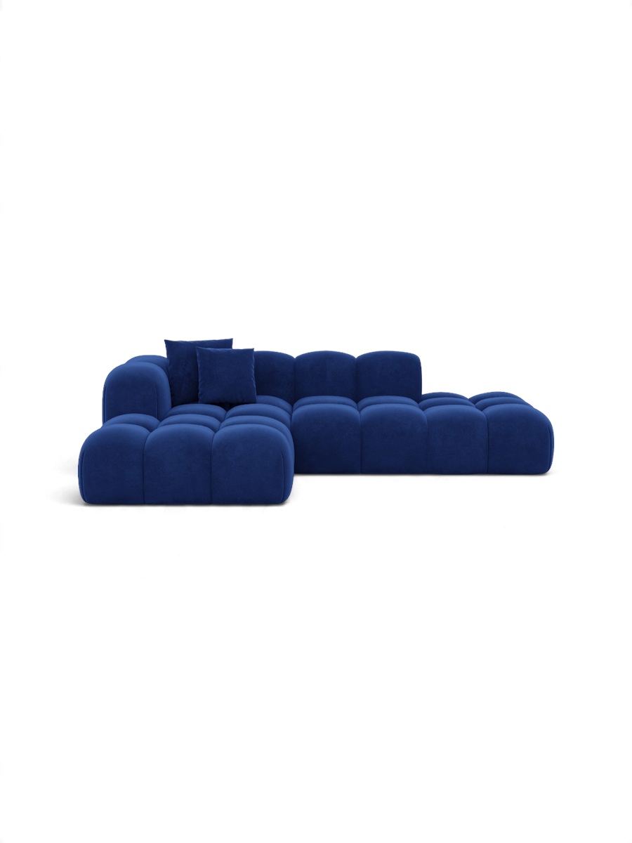 
Divano angolare di design a 4 posti “Alba Lounge” con rivestimento in velluto - Rivestimento in raso blu reale / Elemento angolare sinistro