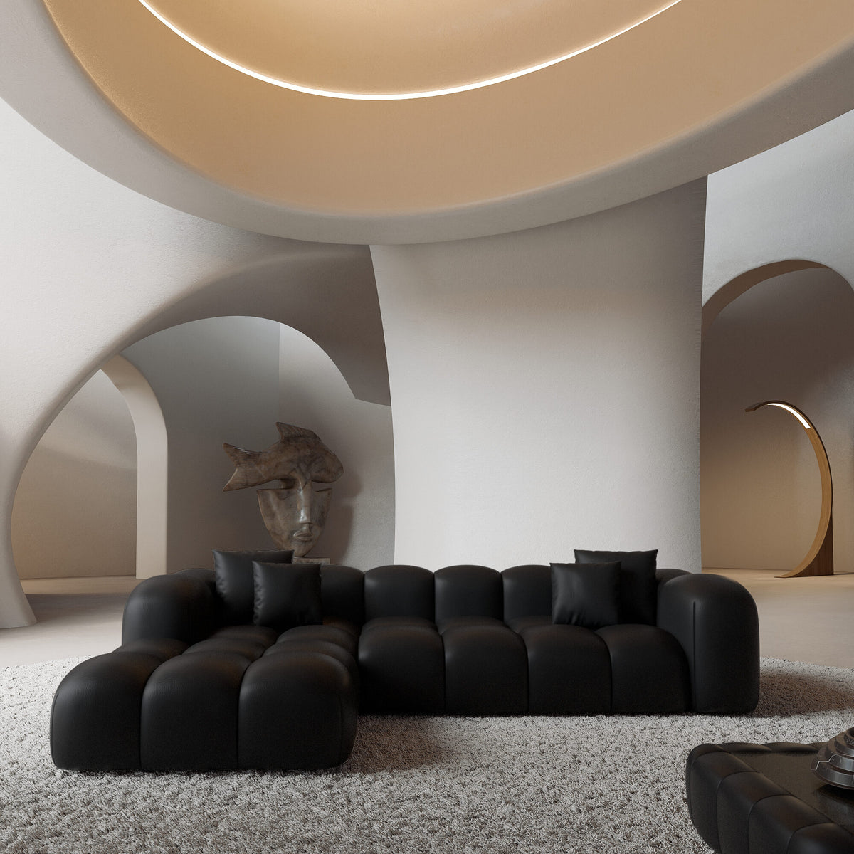 
4-Sitzer Design Echtleder Ecksofa „Alba“ - Echtleder Schwarz / Eckteil links