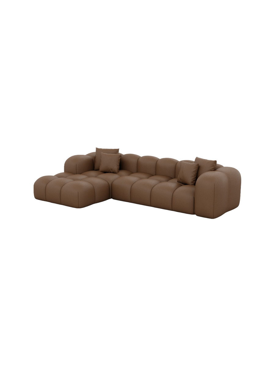 
4-seater designer genuine leather corner sofa "Alba" - Genuine leather Choco Brown / Left corner section