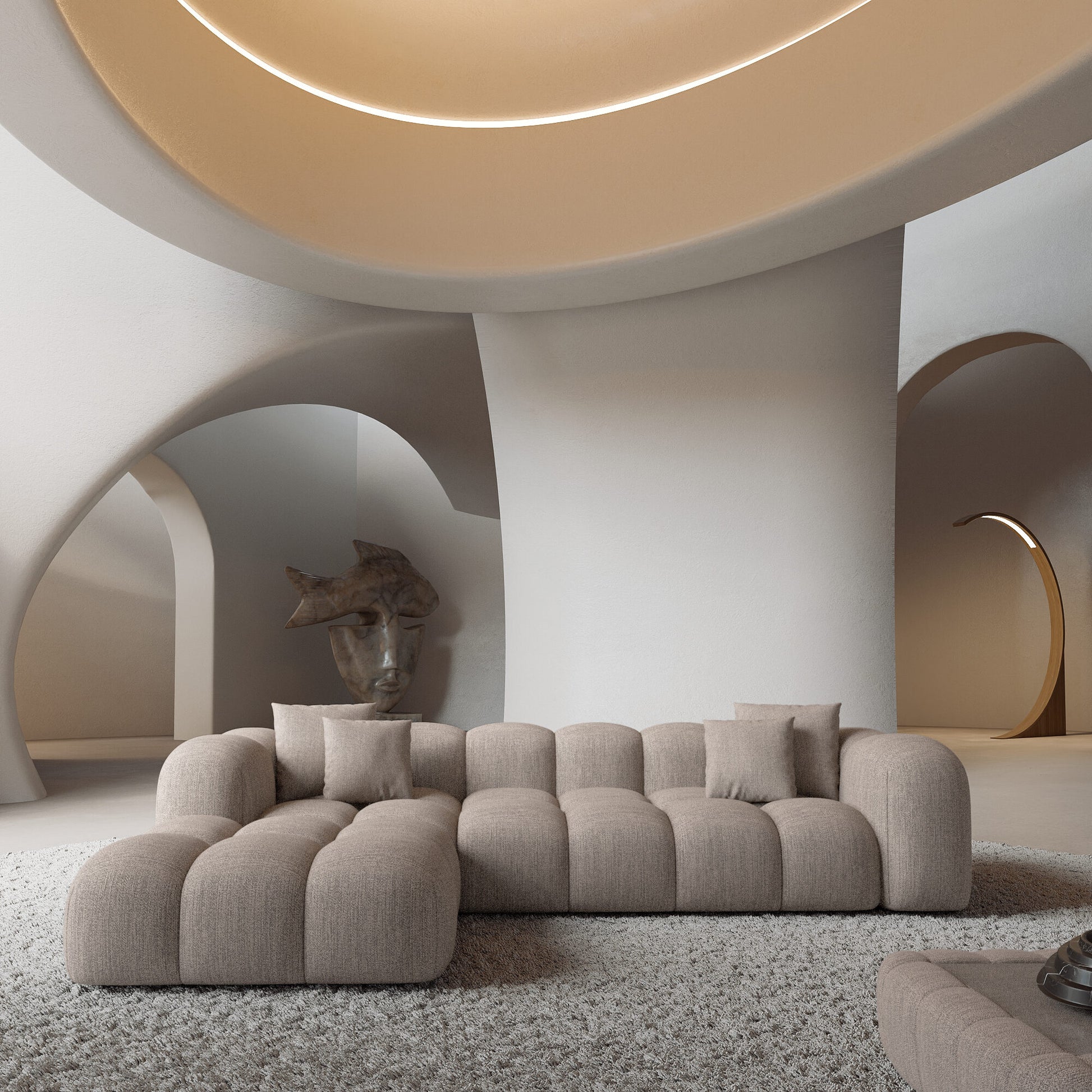 
4-Sitzer Design Ecksofa „Alba“ mit Strukturstoff-Bezug - Strukturstoff Beige / Eckteil links