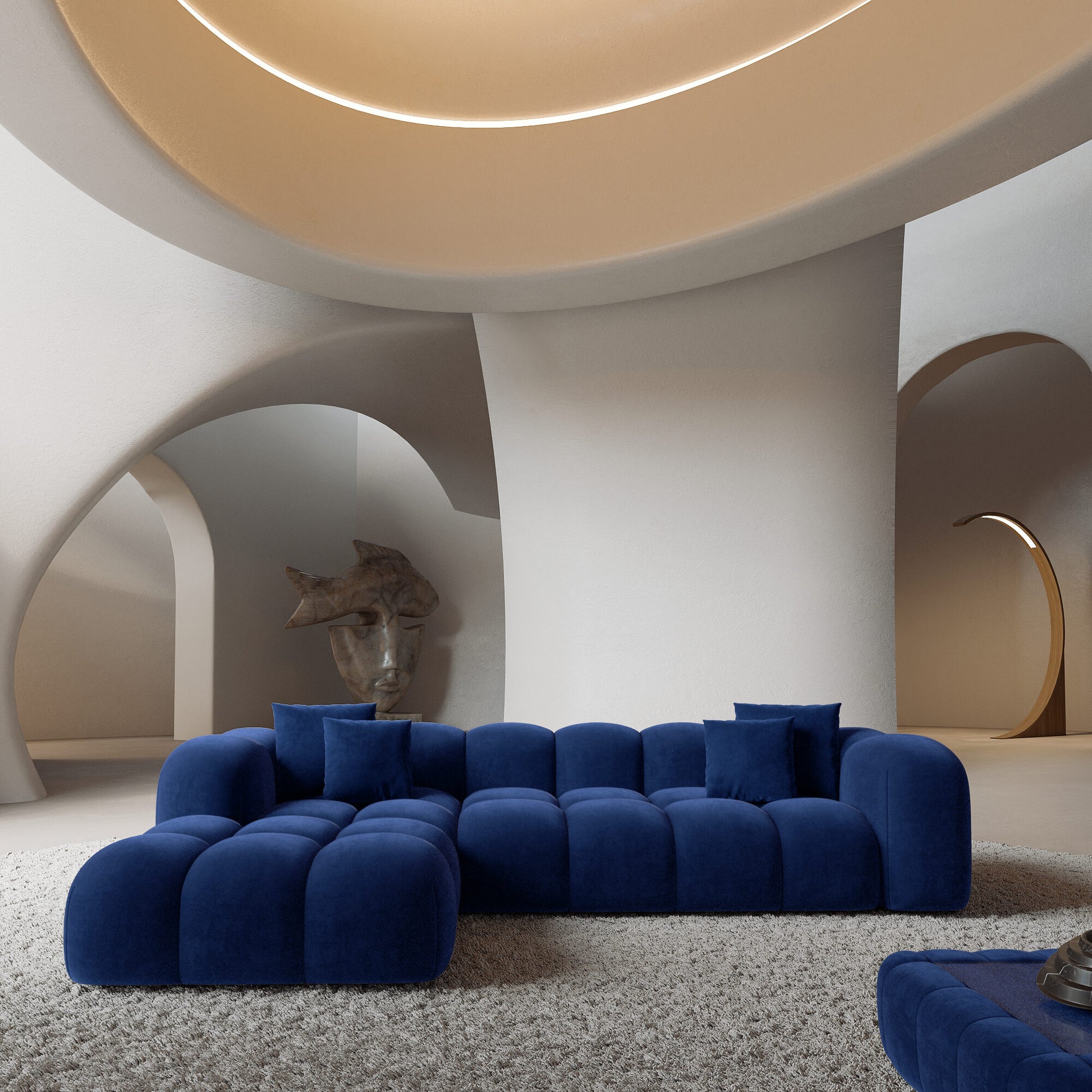 
4-Sitzer Design Ecksofa „Alba“ mit Samtbezug - Samtbezug Königsblau / Eckteil links