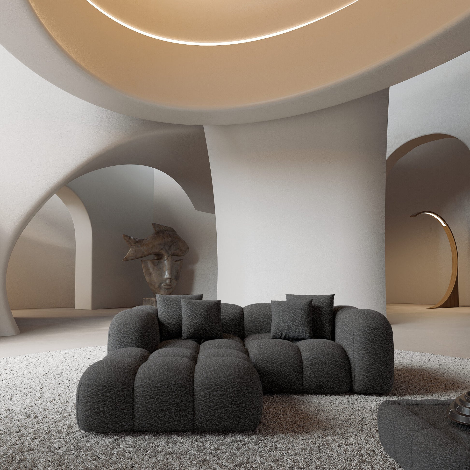 
3-Sitzer Design Ecksofa „Alba Studio“ mit Bouclé-Bezug - Bouclé Graphit / Eckteil links
