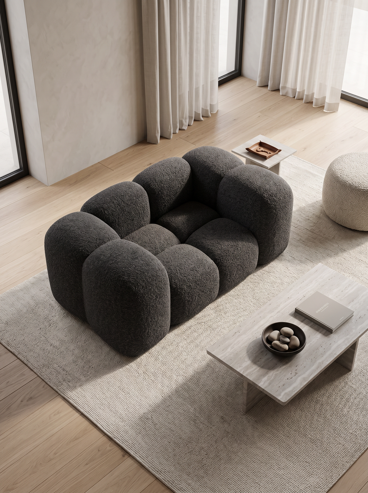 
Fauteuil lounge design « Alba » avec revêtement bouclé - Bouclé Graphit