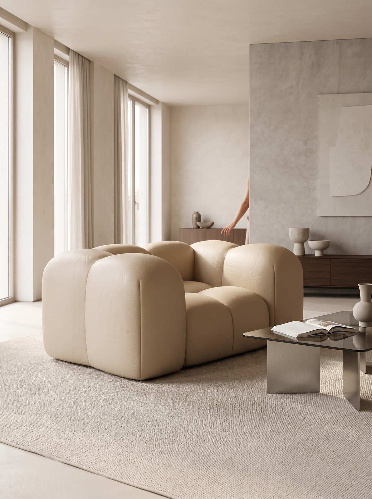 
Poltrona lounge di design in vera pelle “Alba” - Vera pelle Beige