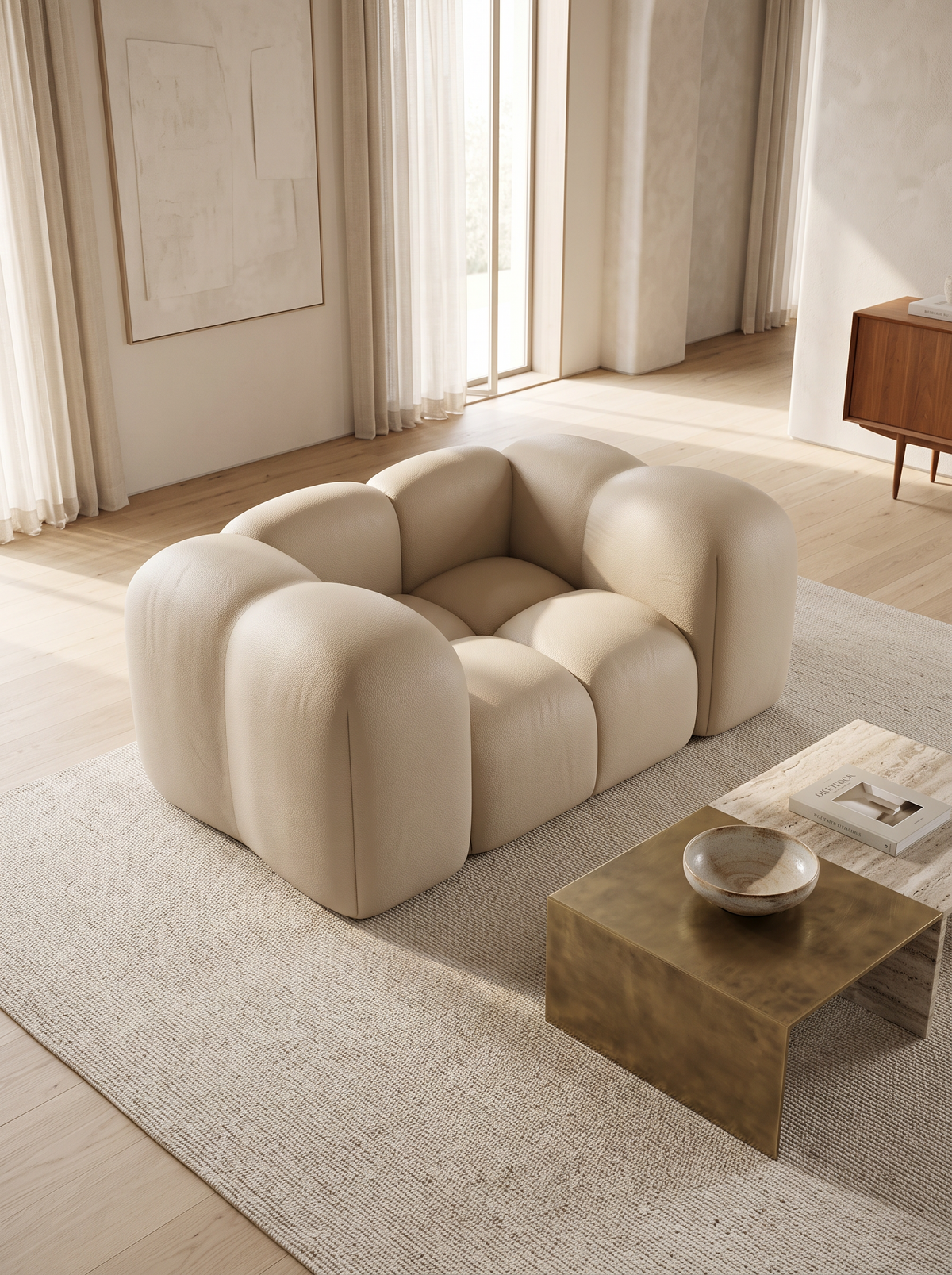 
Poltrona lounge di design in vera pelle “Alba” - Vera pelle Beige