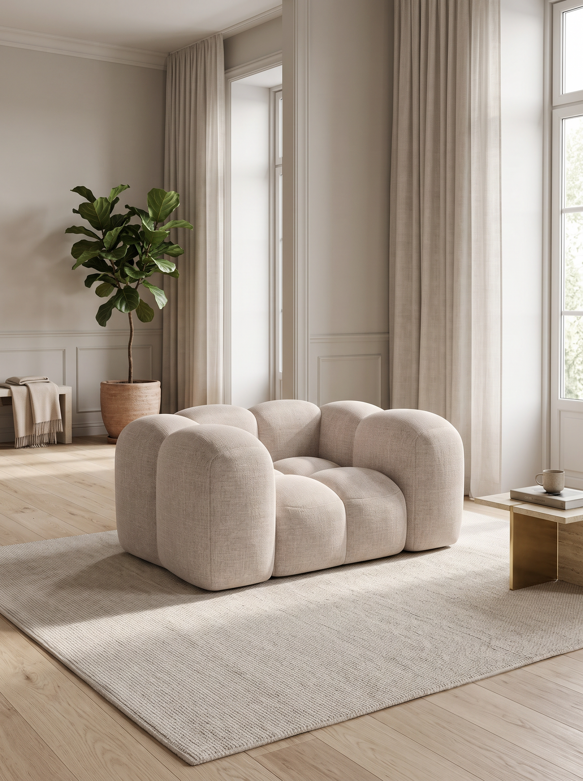 
Design Loungesessel „Alba“ mit Strukturstoff-Bezug - Strukturstoff Beige