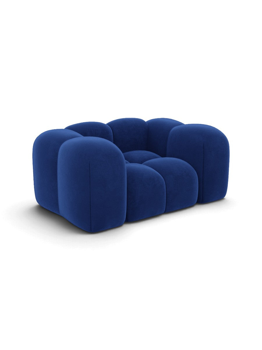 
Poltrona lounge di design “Alba” con rivestimento in velluto - Rivestimento in raso blu reale