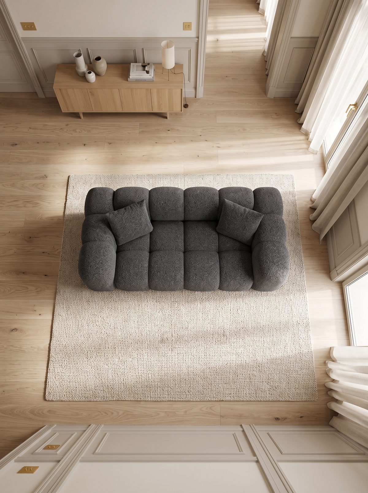 
Canapé design 2 places « Alba » avec revêtement bouclé - Bouclé Graphit