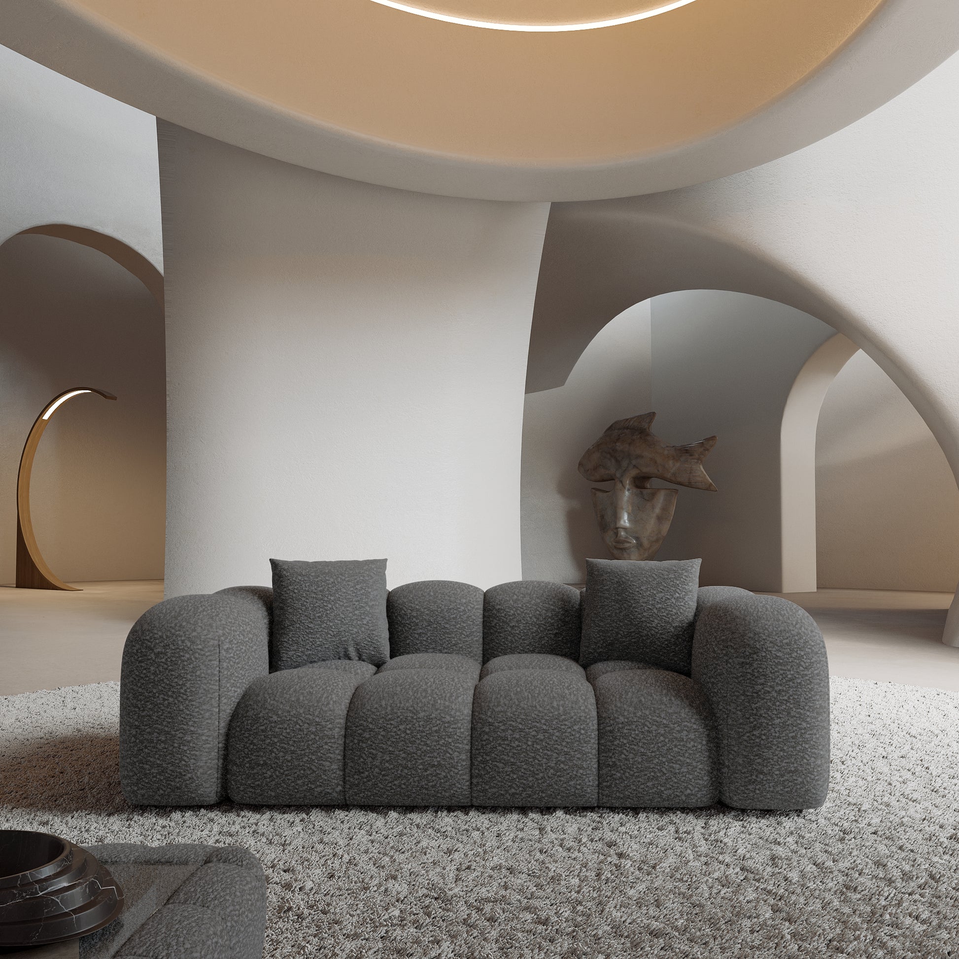 
2-Sitzer Design Sofa „Alba“ mit Bouclé-Bezug - Bouclé Graphit