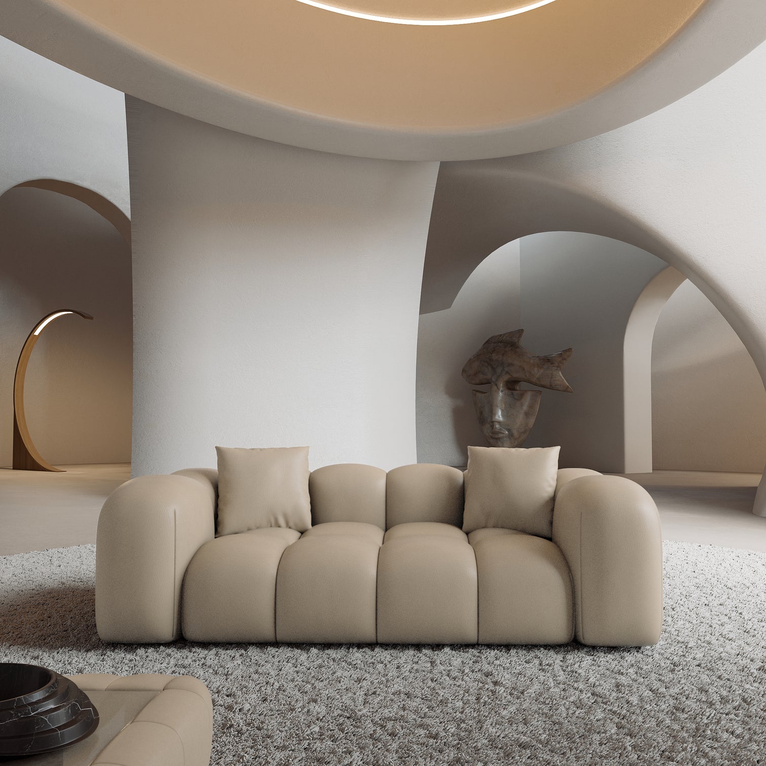 
2-Sitzer Design Echtleder Sofa „Alba“ - Echtleder Beige