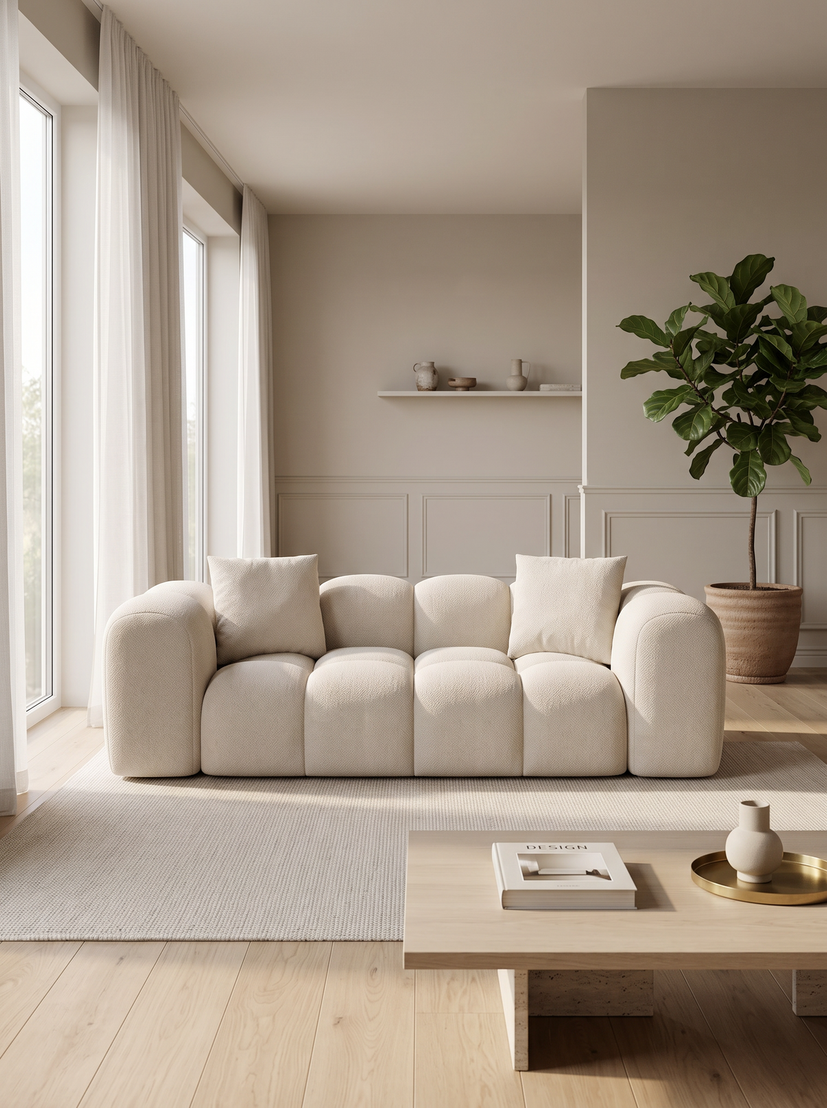 
Canapé design 2 places « Alba » avec revêtement en tissu texturé - Tissu texturé Beige