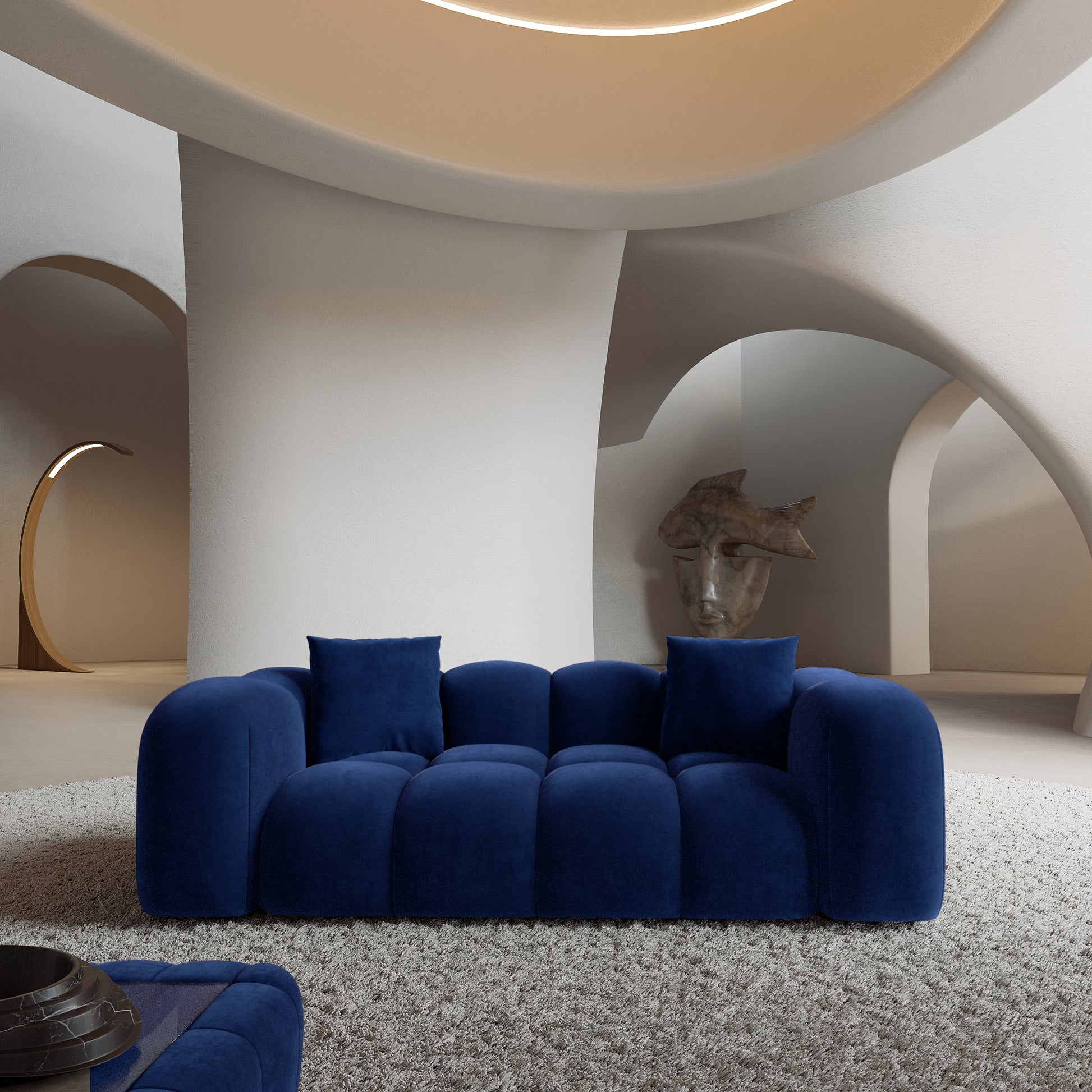 
2-Sitzer Design Sofa „Alba“ mit Samtbezug - Samtbezug Königsblau