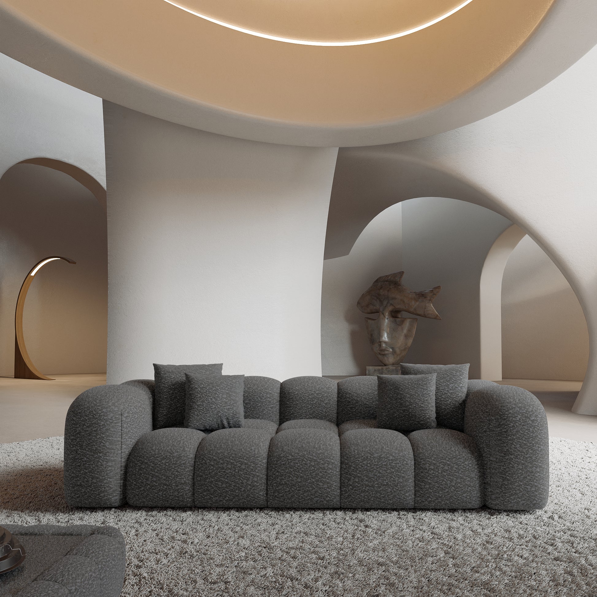 
3-Sitzer Design Sofa „Alba“ mit Bouclé-Bezug - Bouclé Graphit