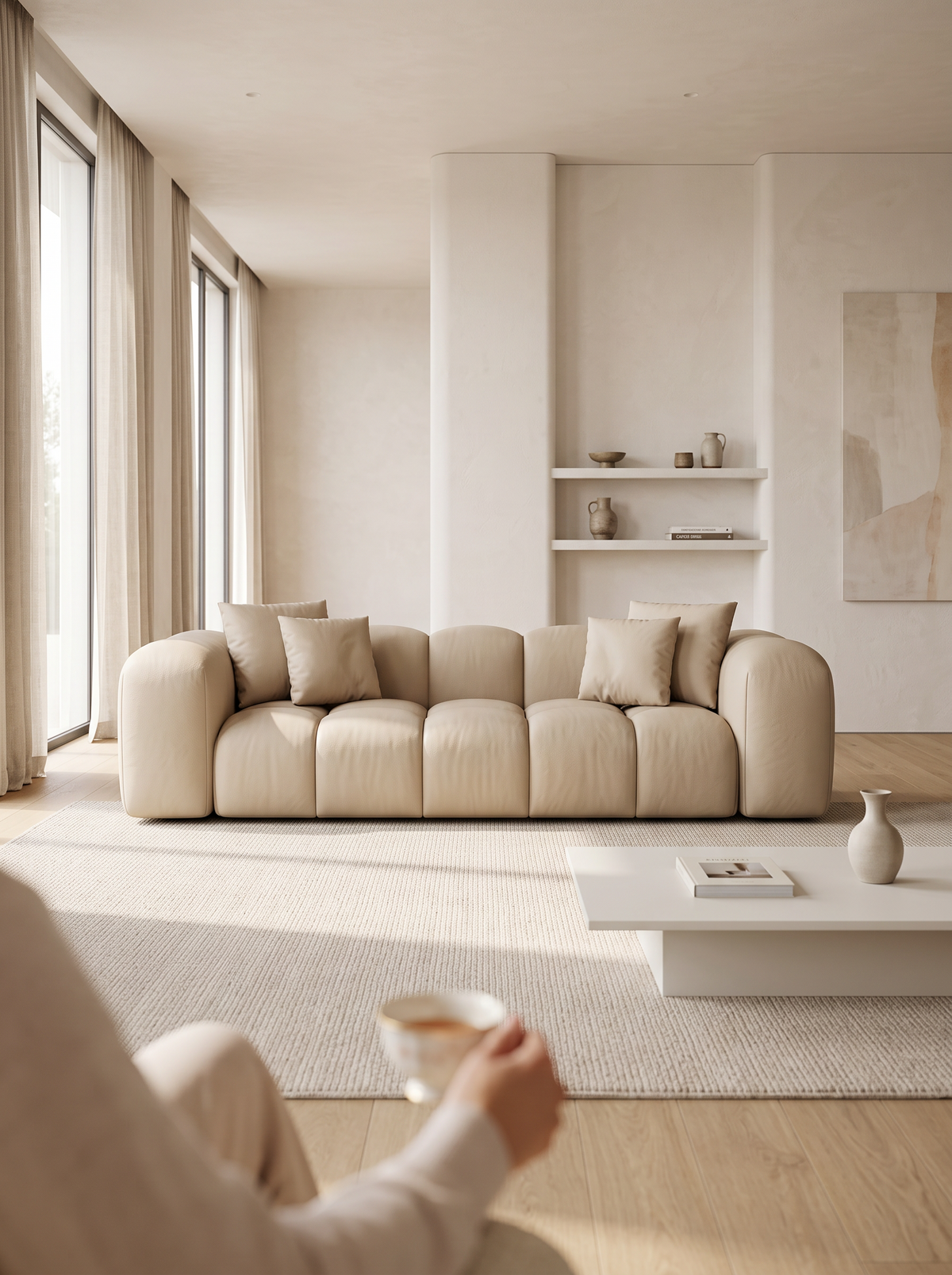 
Divano di design in vera pelle a 3 posti “Alba” - Vera pelle Beige