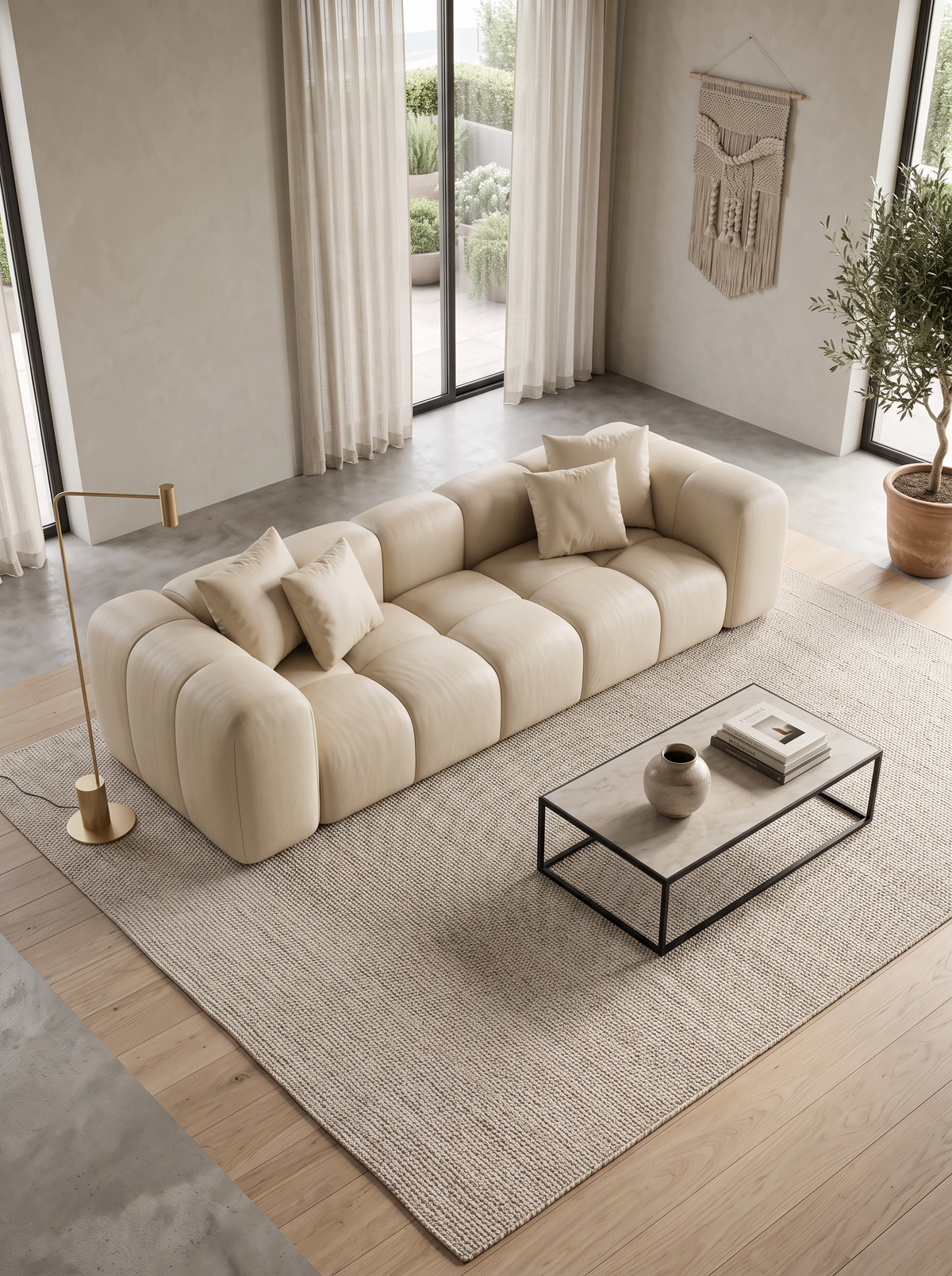 
Divano di design in vera pelle a 3 posti “Alba” - Vera pelle Beige