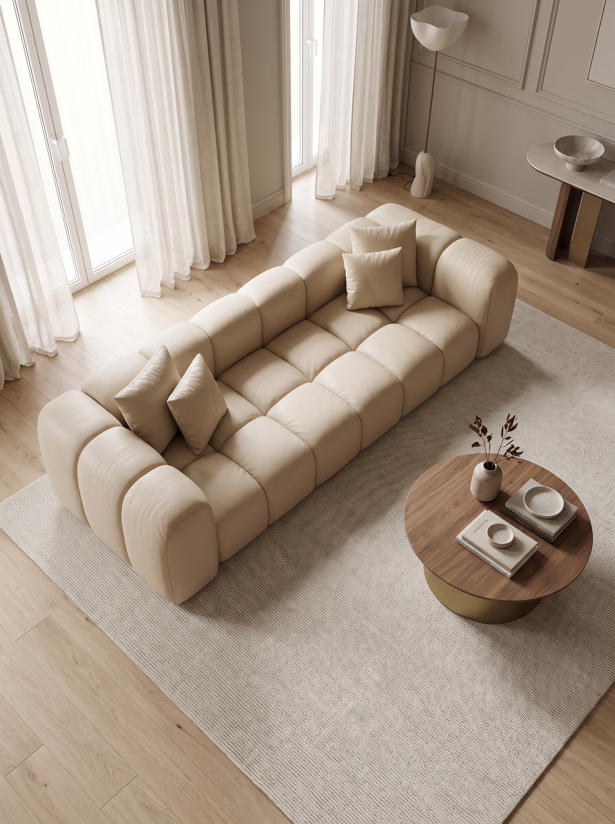 
Divano di design in vera pelle a 4 posti “Alba” - Vera pelle Beige