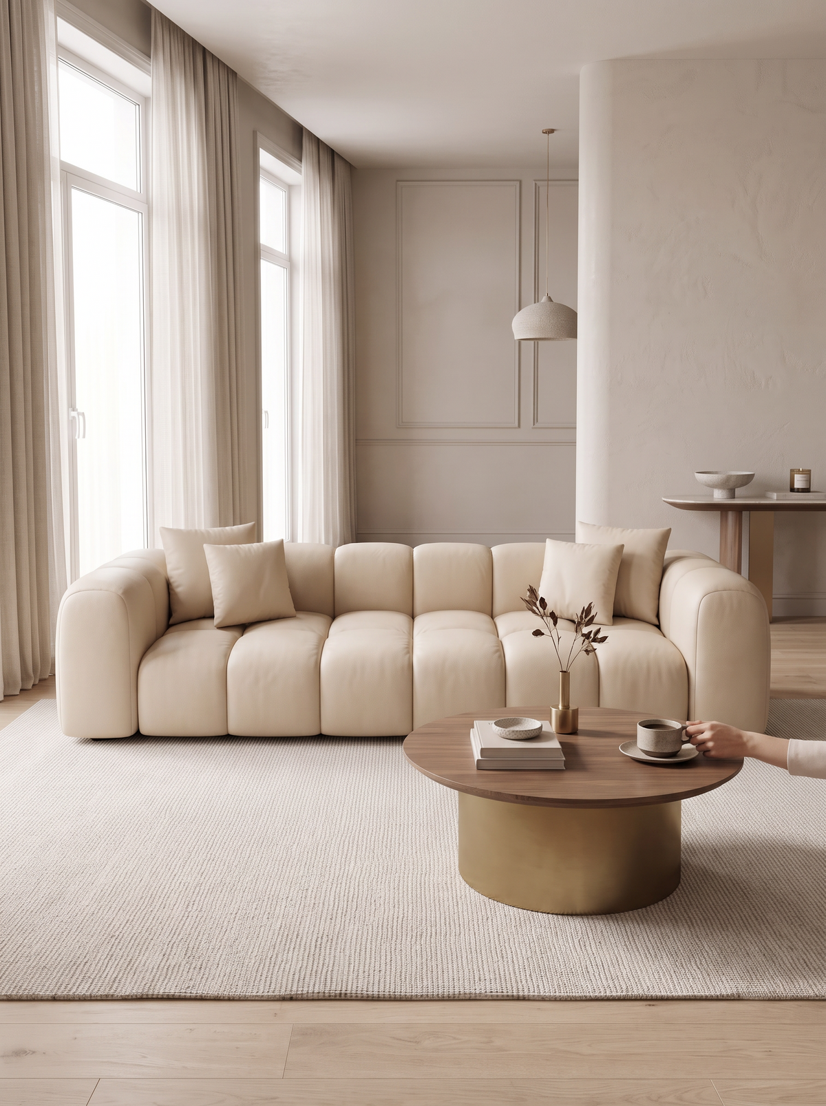 
Divano di design in vera pelle a 4 posti “Alba” - Vera pelle Beige
