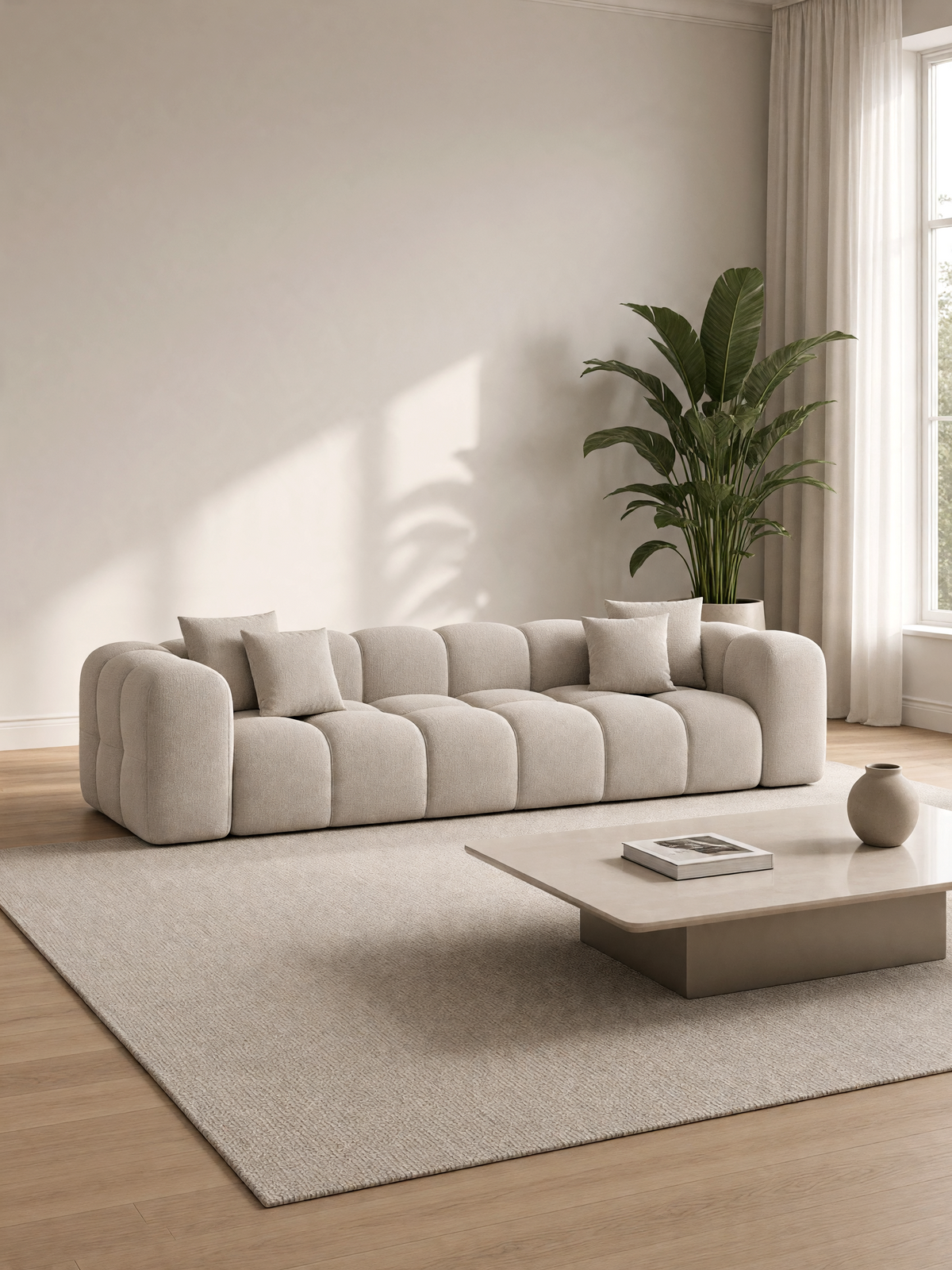 
Canapé design 4 places « Alba » avec revêtement en tissu structuré - Tissu texturé Beige