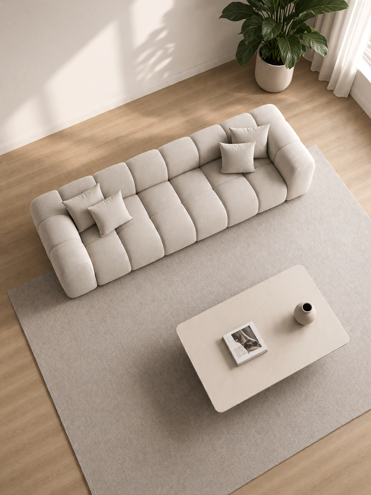 
Canapé design 4 places « Alba » avec revêtement en tissu structuré - Tissu texturé Beige