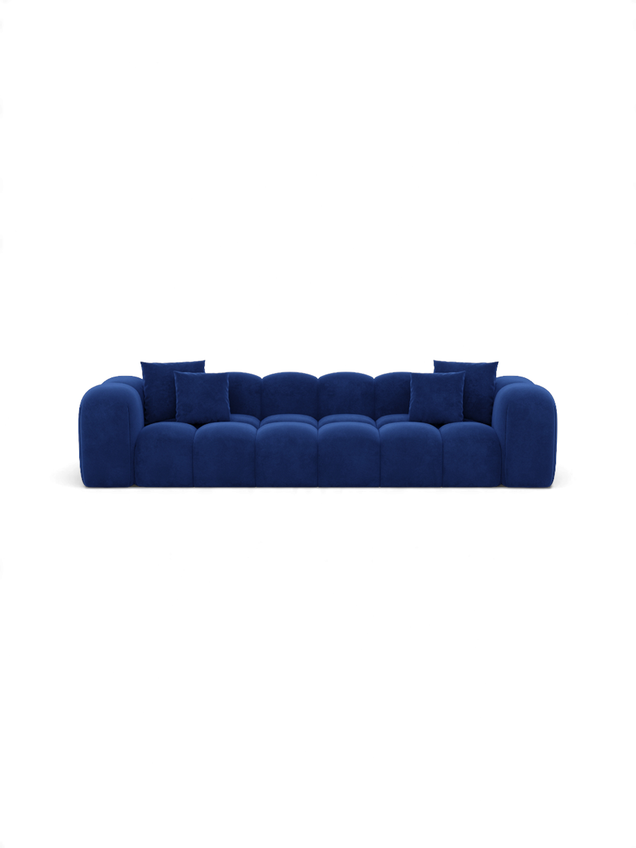 
Divano di design a 4 posti “Alba” con rivestimento in velluto - Rivestimento in raso blu reale