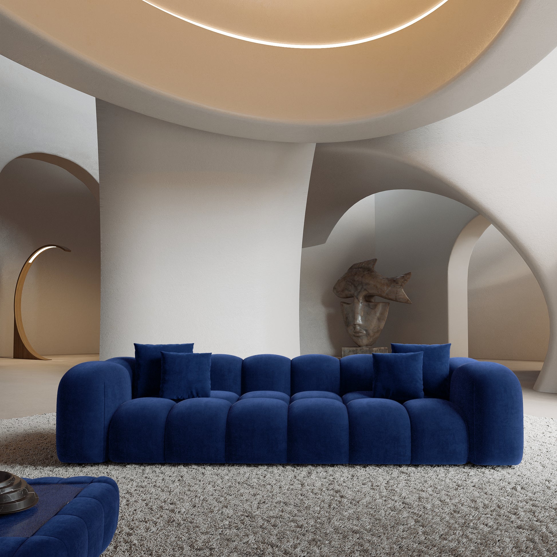 
4-Sitzer Design Sofa „Alba“ mit Samtbezug - Samtbezug Königsblau