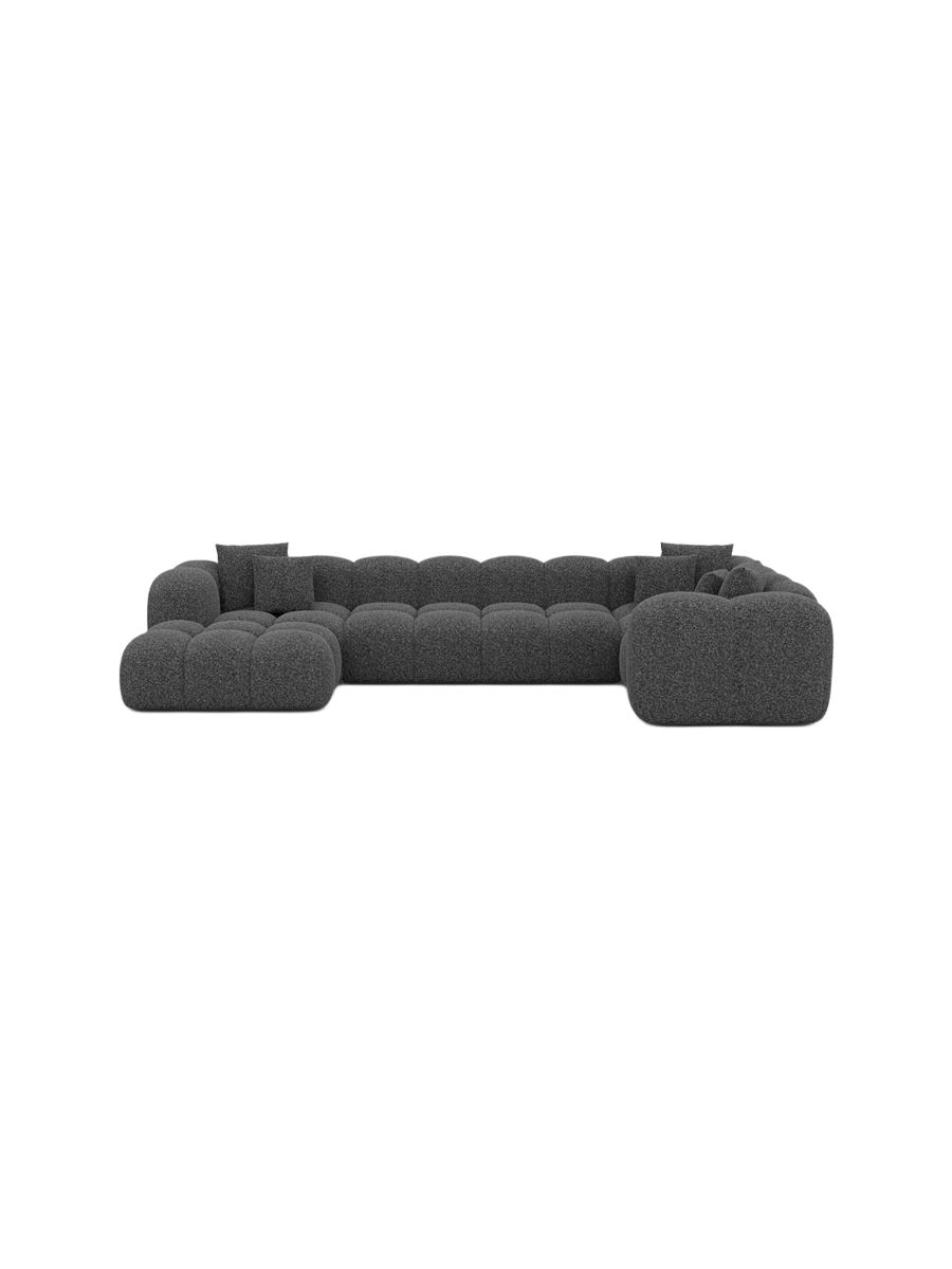 
7-Sitzer Design Panorama-Sofa „Alba XL“ mit Bouclé-Bezug - Bouclé Graphit / Lange Seite links