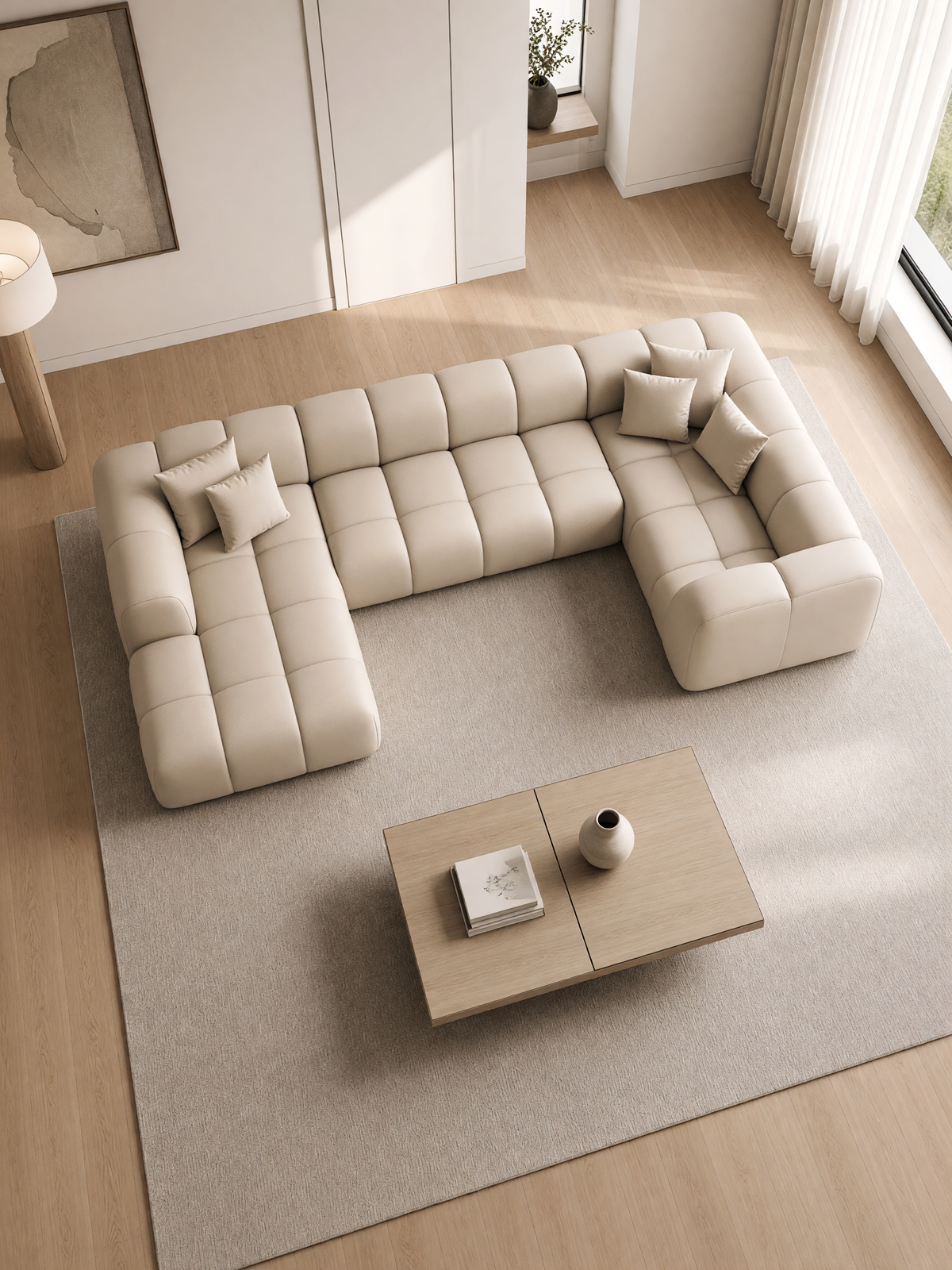 
Divano panoramico di design in vera pelle a 6 posti “Alba XL” - Vera pelle Beige / lato lungo destro
