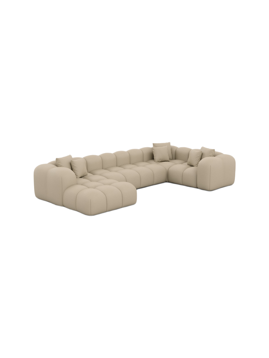 
6-Sitzer Design Echtleder Panorama-Sofa „Alba XL“ - Echtleder Beige / lange Seite rechts