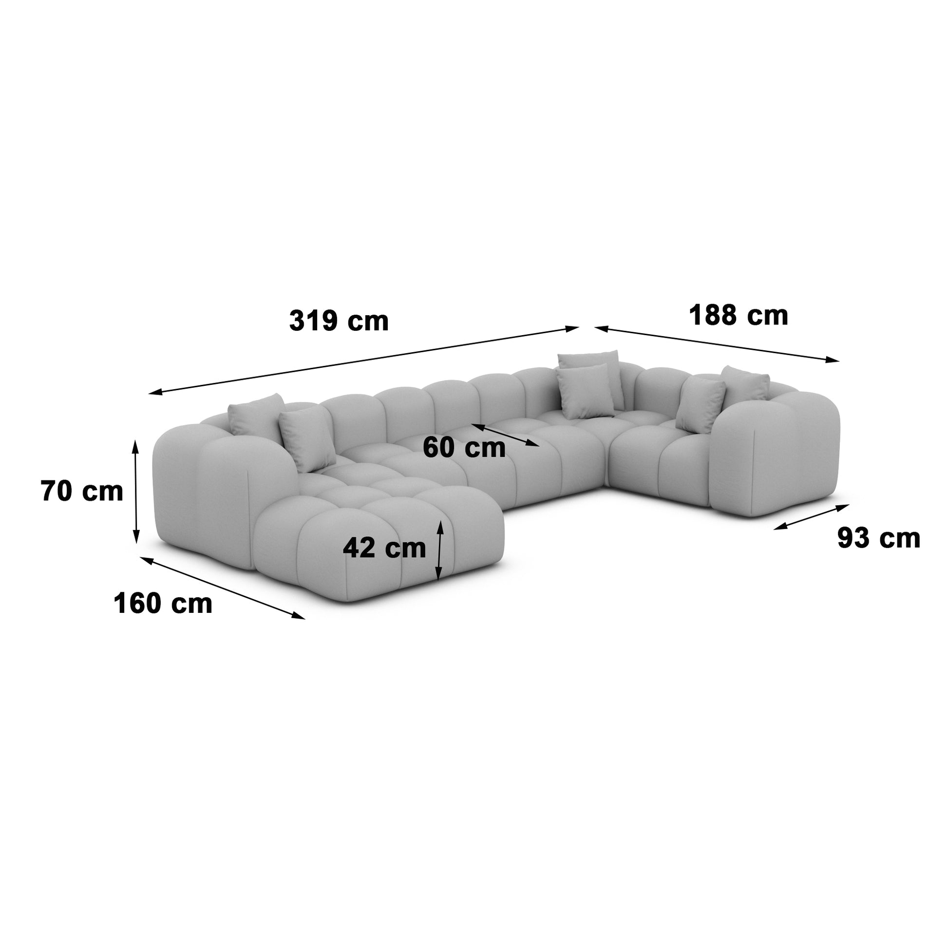 
6-Sitzer Design Echtleder Panorama-Sofa „Alba XL“ - Echtleder Beige / lange Seite rechts