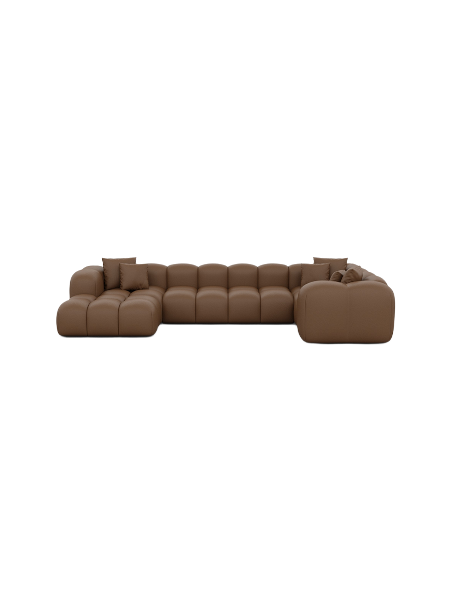
6-Sitzer Design Echtleder Panorama-Sofa „Alba XL“ - Echtleder Beige / lange Seite rechts