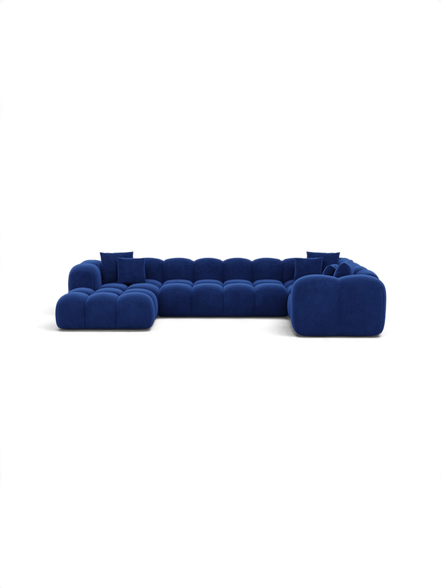 
6-seater designer panoramic sofa "Alba Lounge XL" with velvet upholstery - Velvet cover Royal Blue / long side right