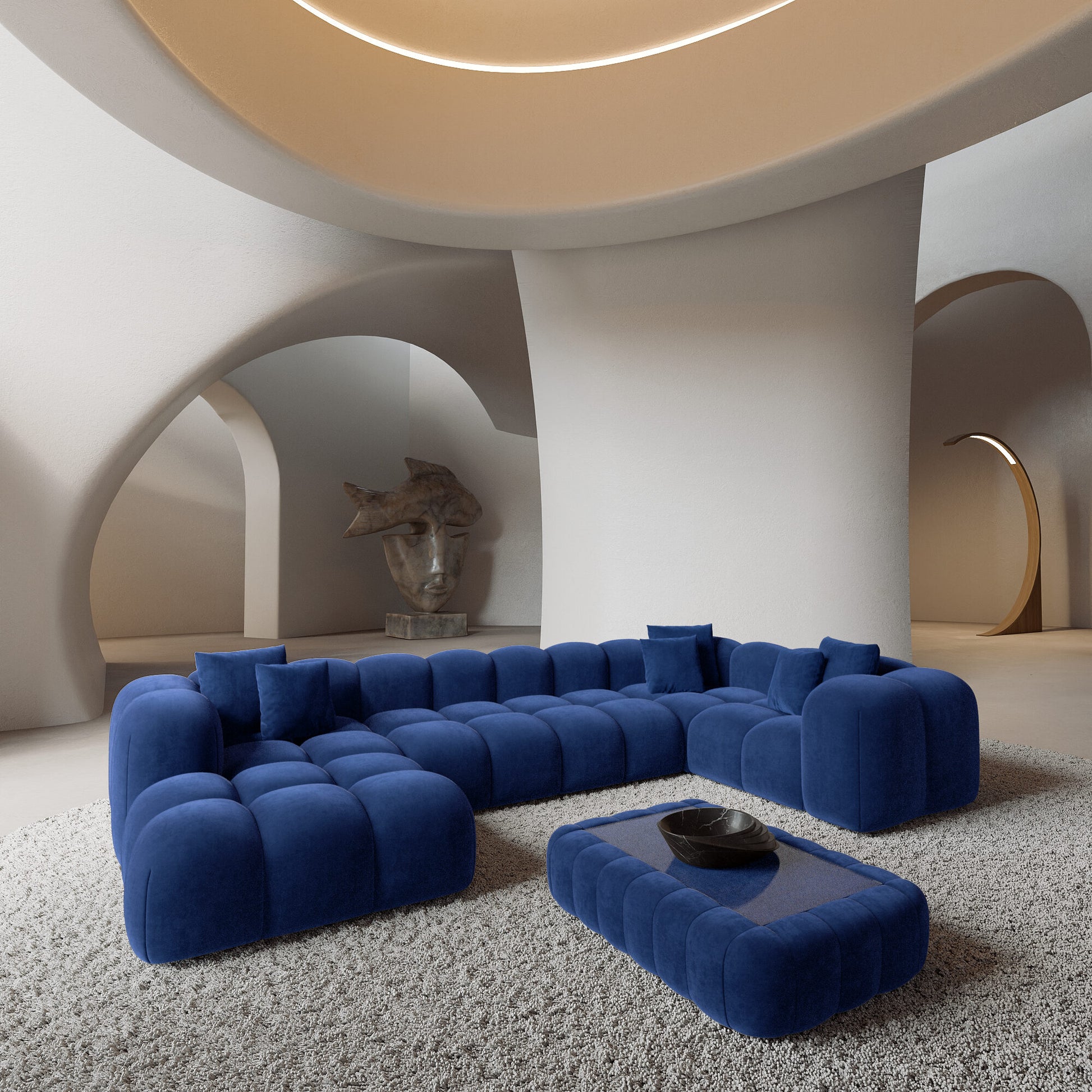 
6-Sitzer Design Panorama-Sofa „Alba Lounge XL“ mit Samtbezug - Samtbezug Königsblau / lange Seite rechts